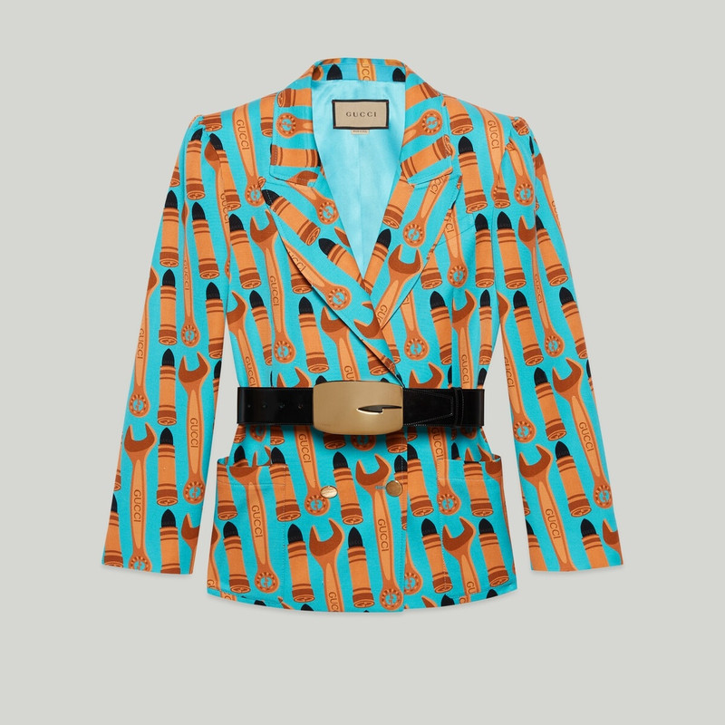Lipstick and tool print silk jacket 9
