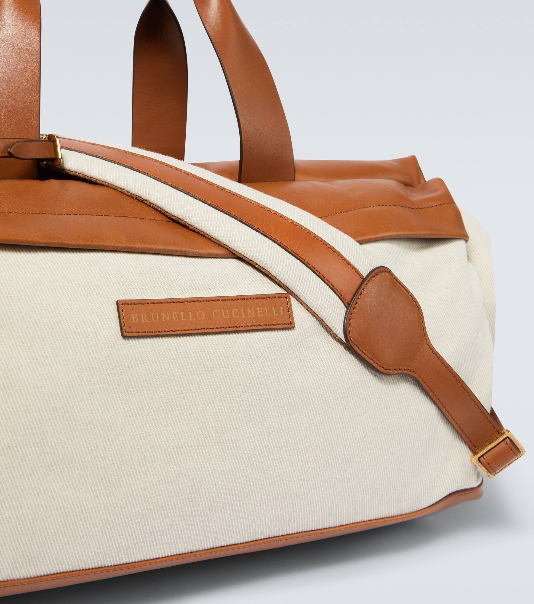 Leather-trimmed canvas duffel bag - 6