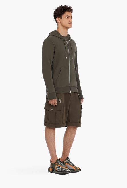 Khaki cotton sweatshirt with embossed khaki Balmain Paris logo - 7