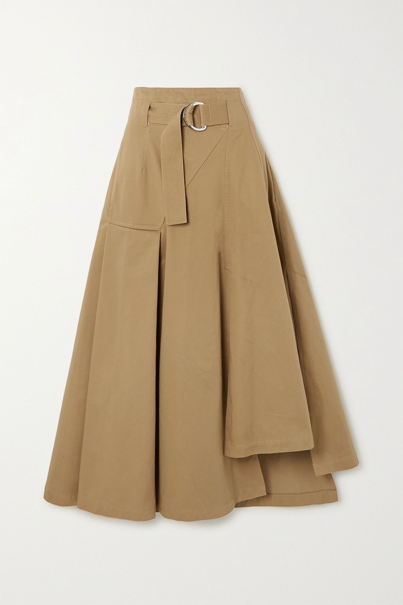 + Space for Giants belted asymmetric pleated organic cotton-twill skirt - 1