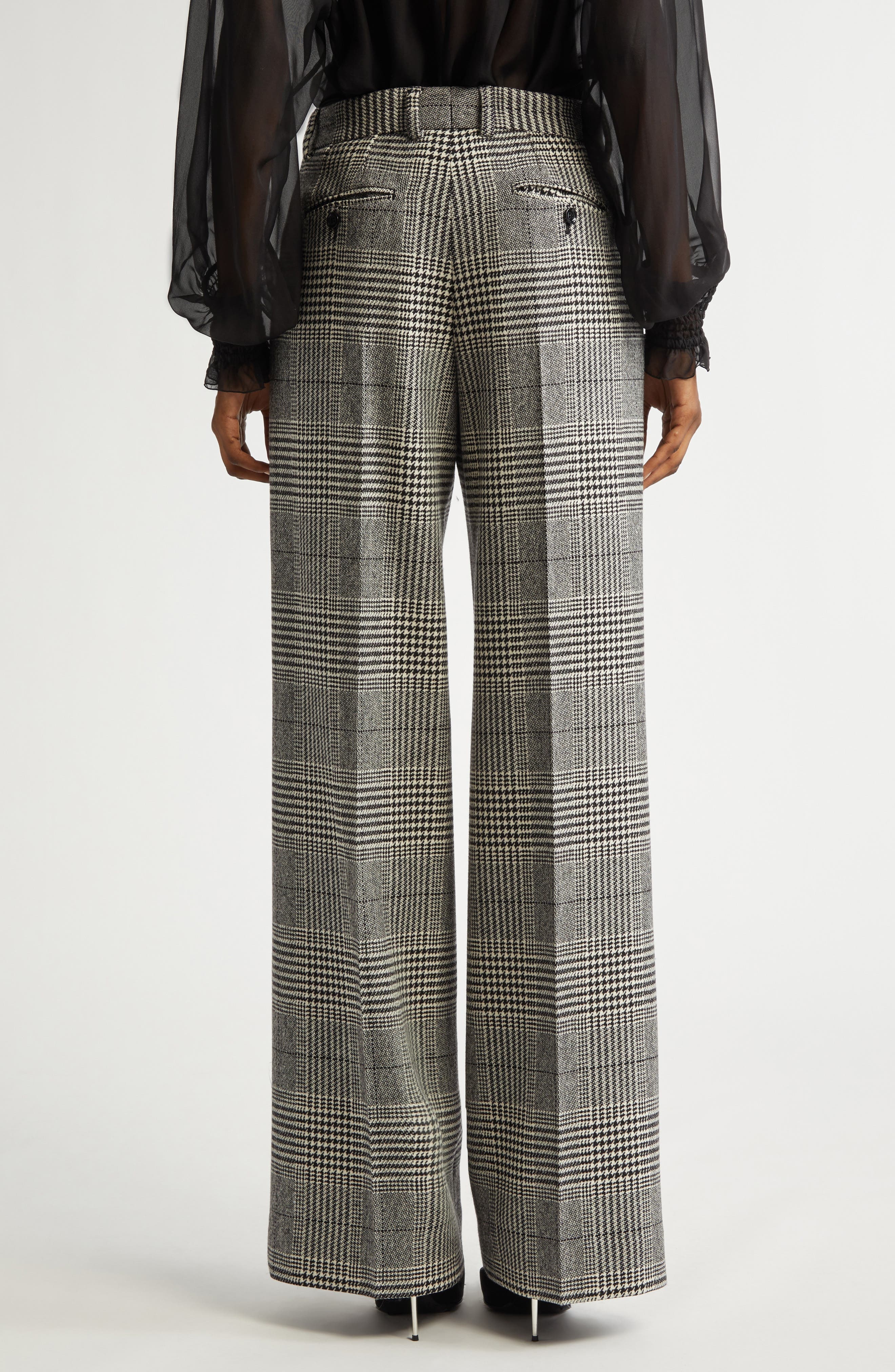 Dolce&Gabbana Houndstooth Check Wool & Cashmere Wide Leg Trousers in S8100 Quadri-Check-Tartan at No - 3