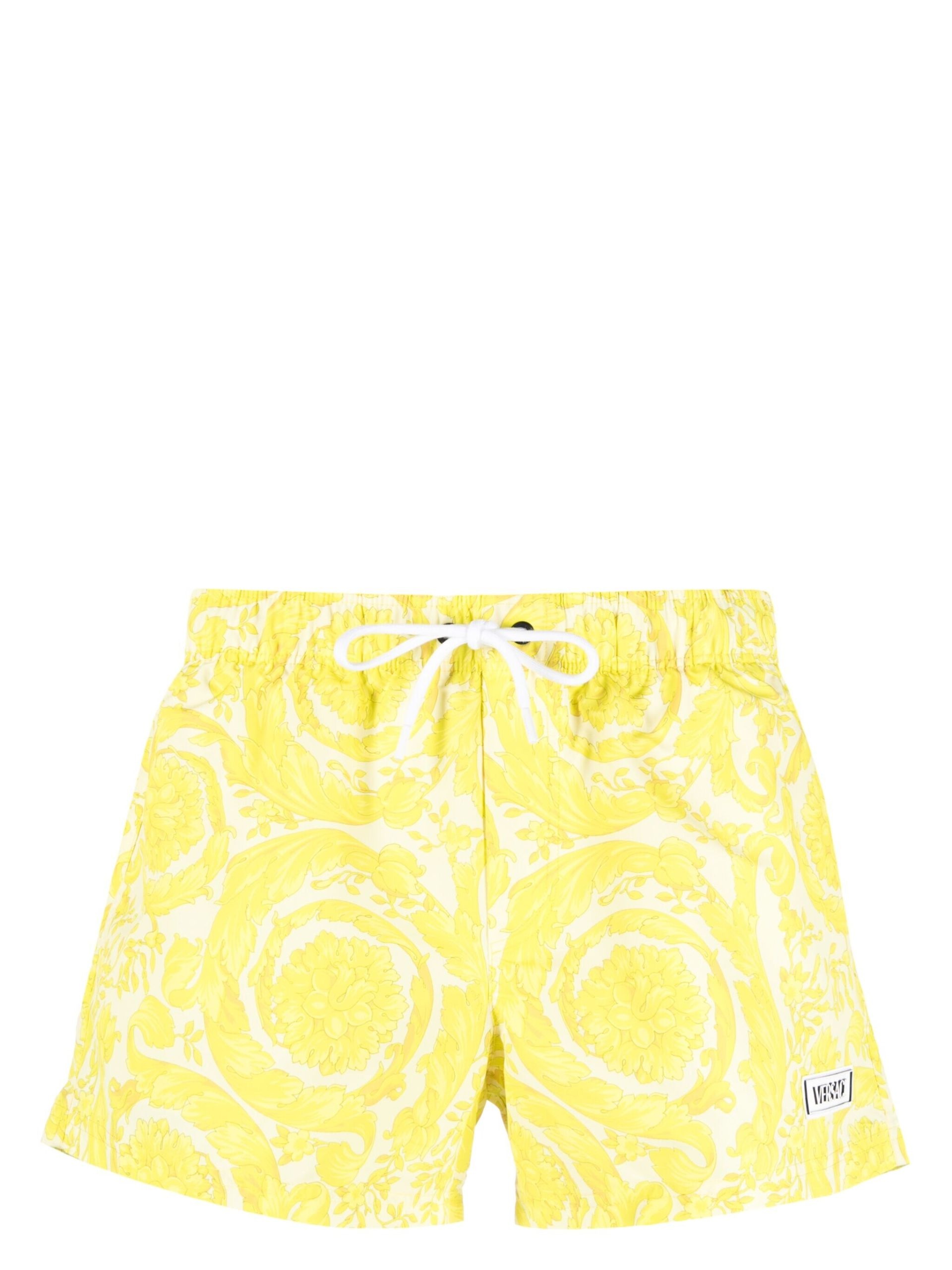 Yellow Barocco-Print Swim Shorts - 1