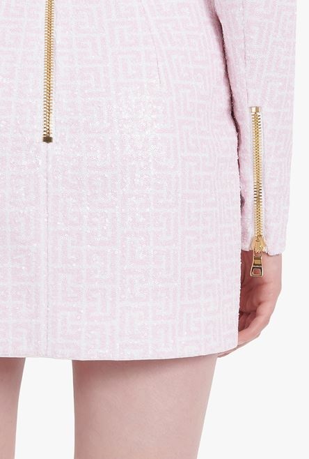 Pale pink and white sequined dress with Balmain monogram - 10