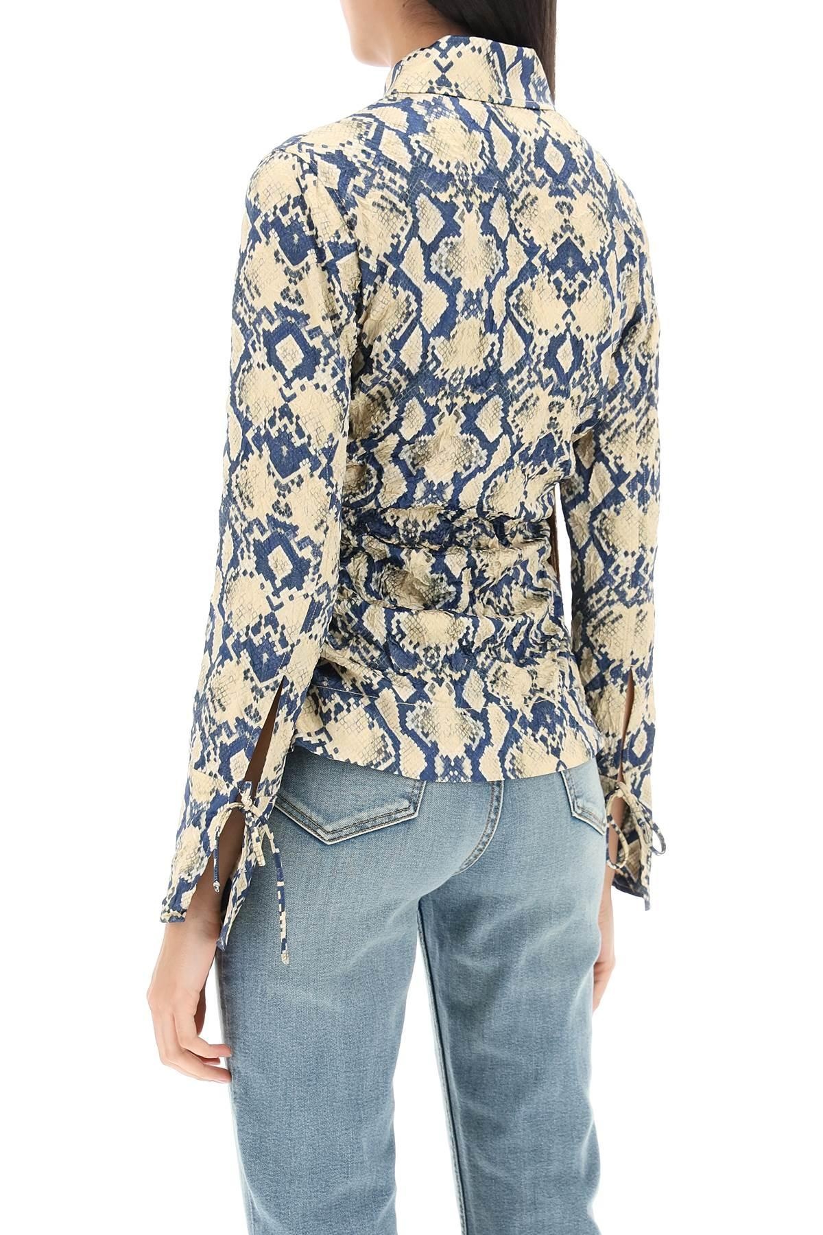 Crinkled satin shirt with snake print - 4