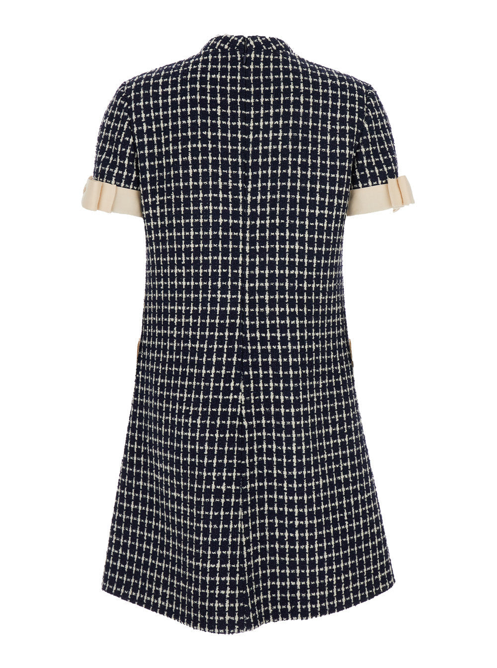 Valentino Women Blue Mini Dress With Bow Details And All-Over Check Motif In Wool Blend Woman - 2