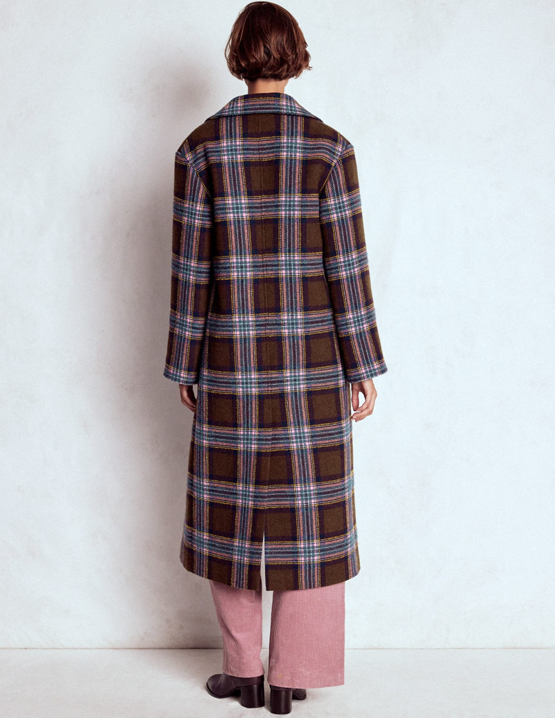 Cocoon Wool Coat-Brown, Teal and Pink Check 5