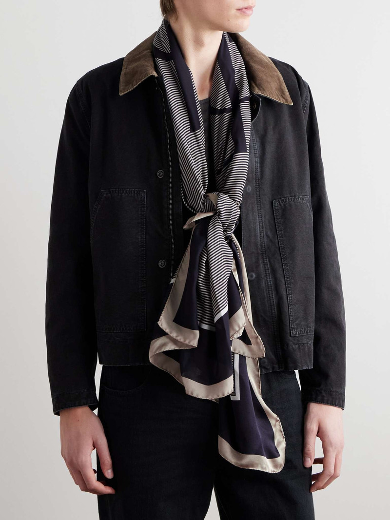 SAINT LAURENT Logo-Print Striped Silk-Satin Scarf outlook