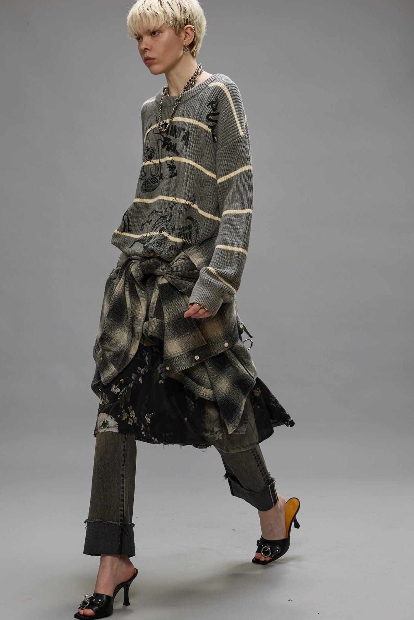 STRIPED BOYFRIEND SWEATER - HEATHER GREY - 2