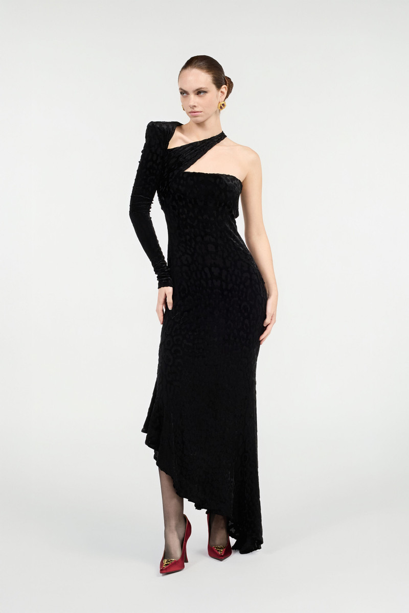 Roberto Cavalli Asymmetrical Black Dress With Jaguar Skin Pattern outlook