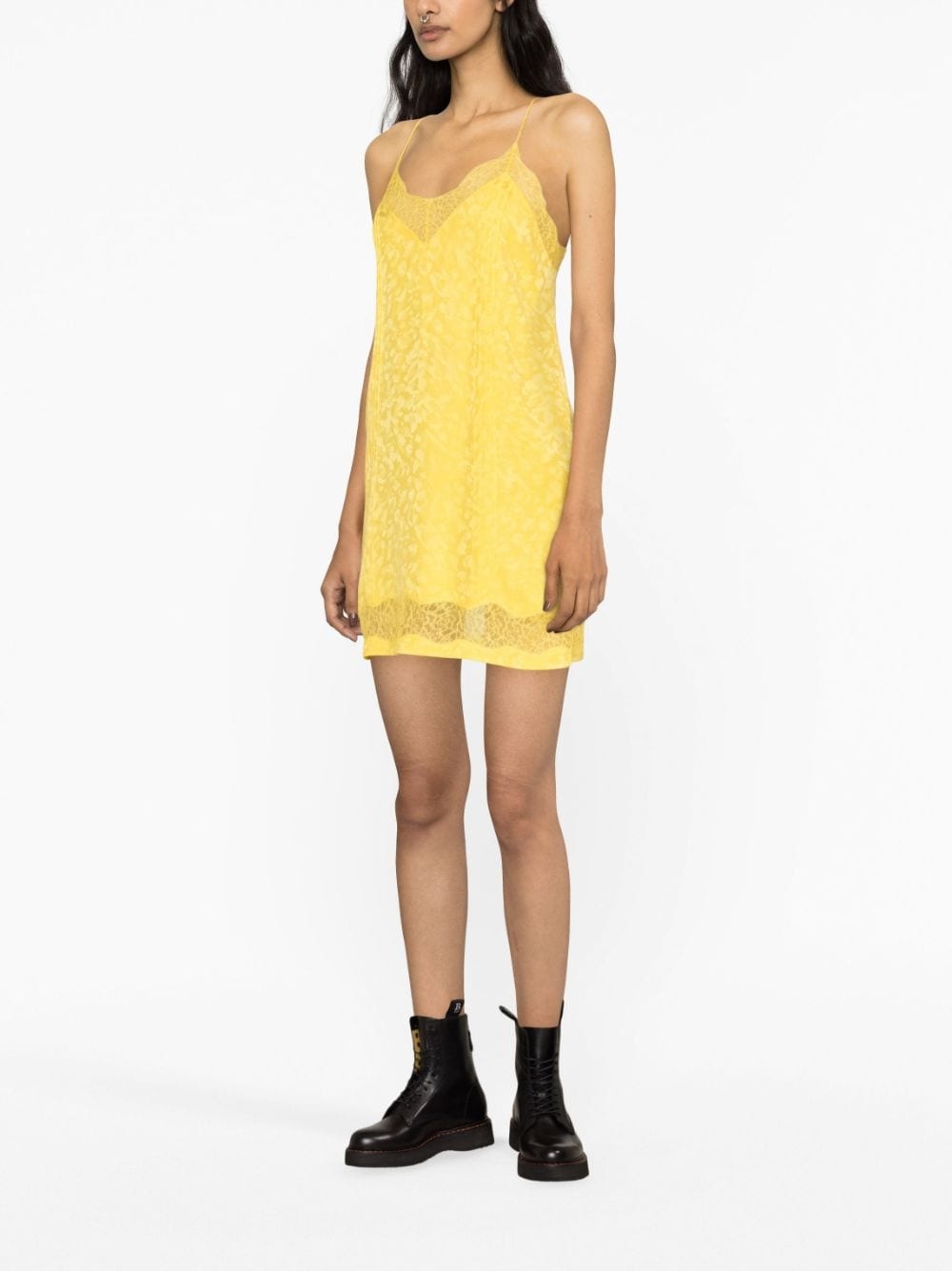 lace-trim silk-jacquard minidress - 3