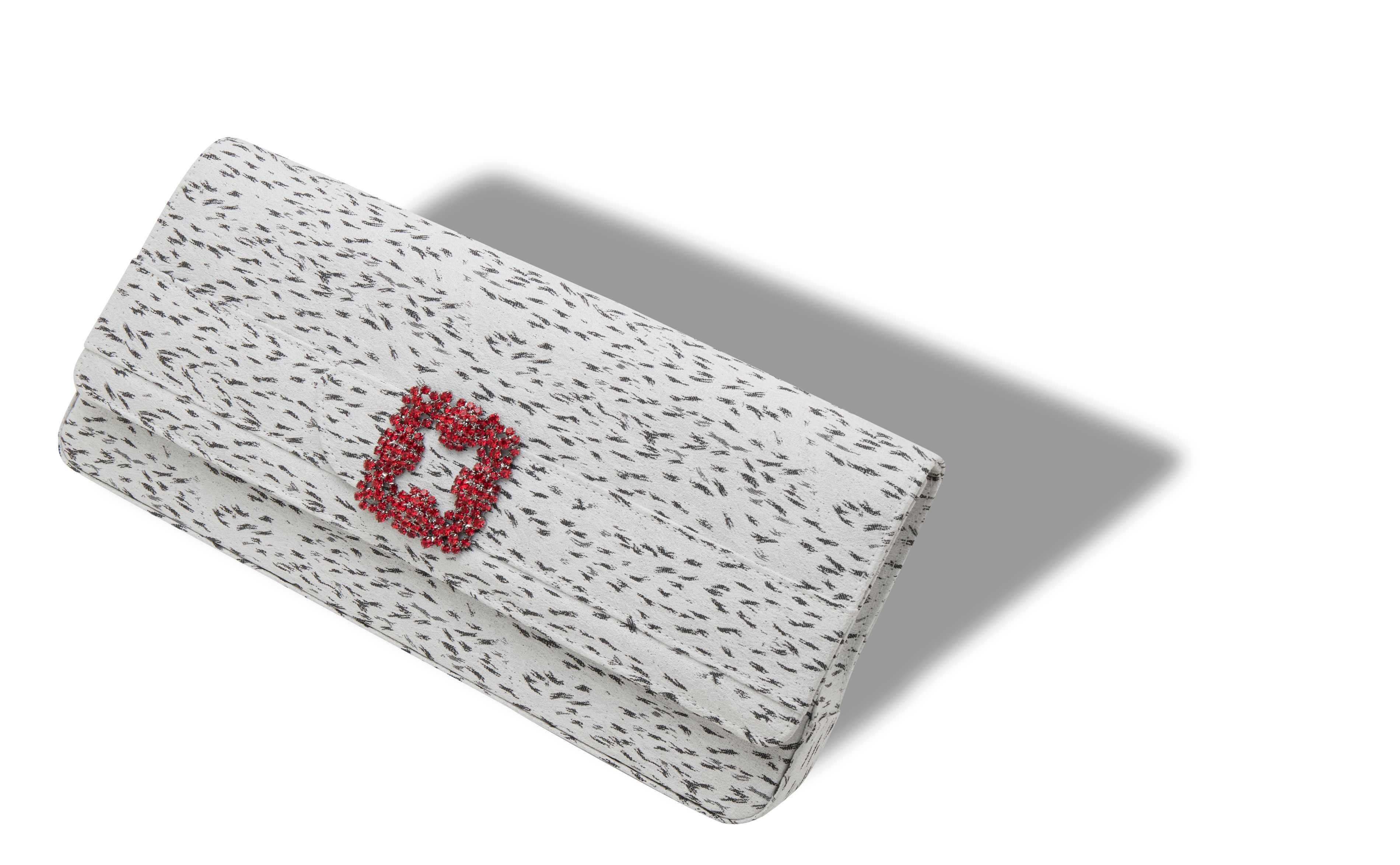 White Jacquard Jewel Buckle Clutch - 2
