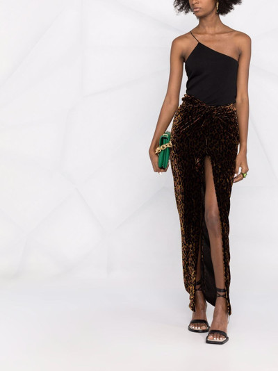 LaQuan Smith velvet cheetah-print draped skirt outlook