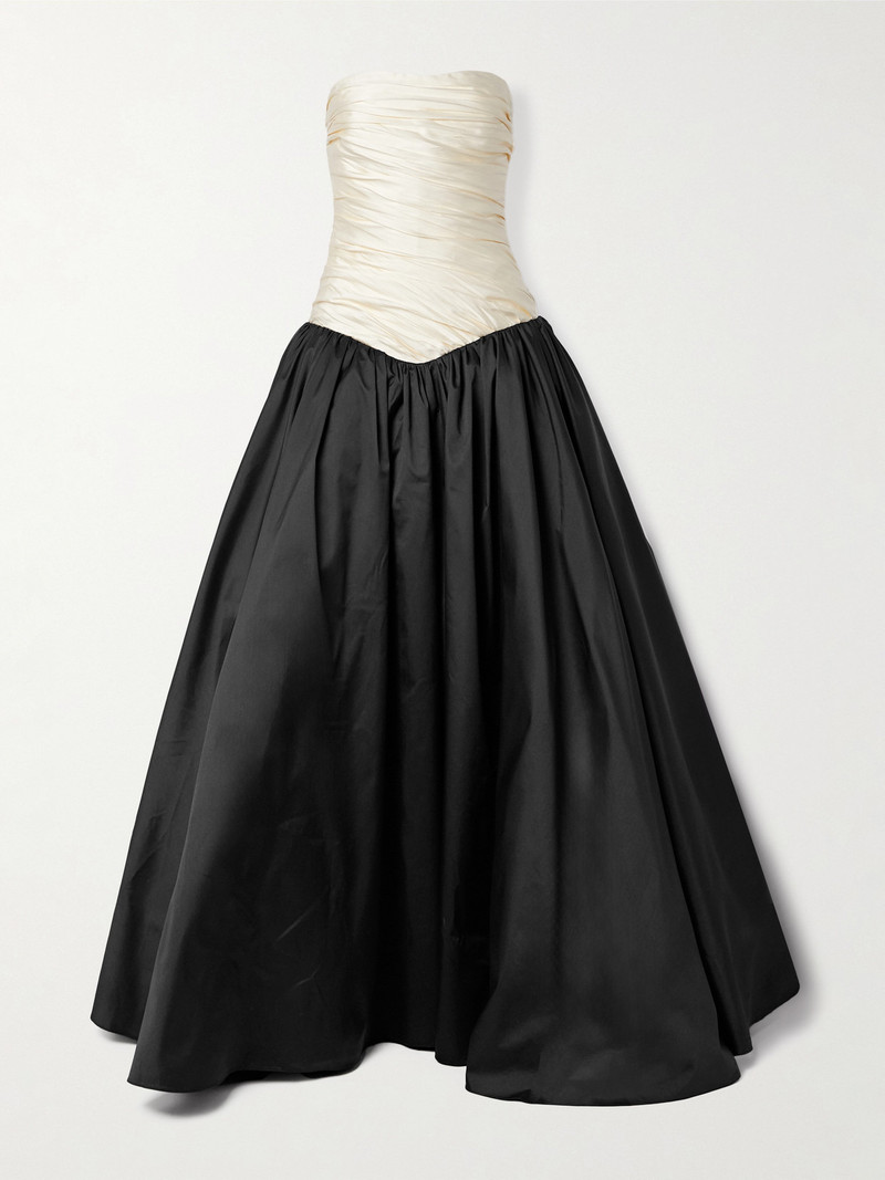Strapless Two-tone Gathered Plissé-mikado And Taffeta Gown - 1