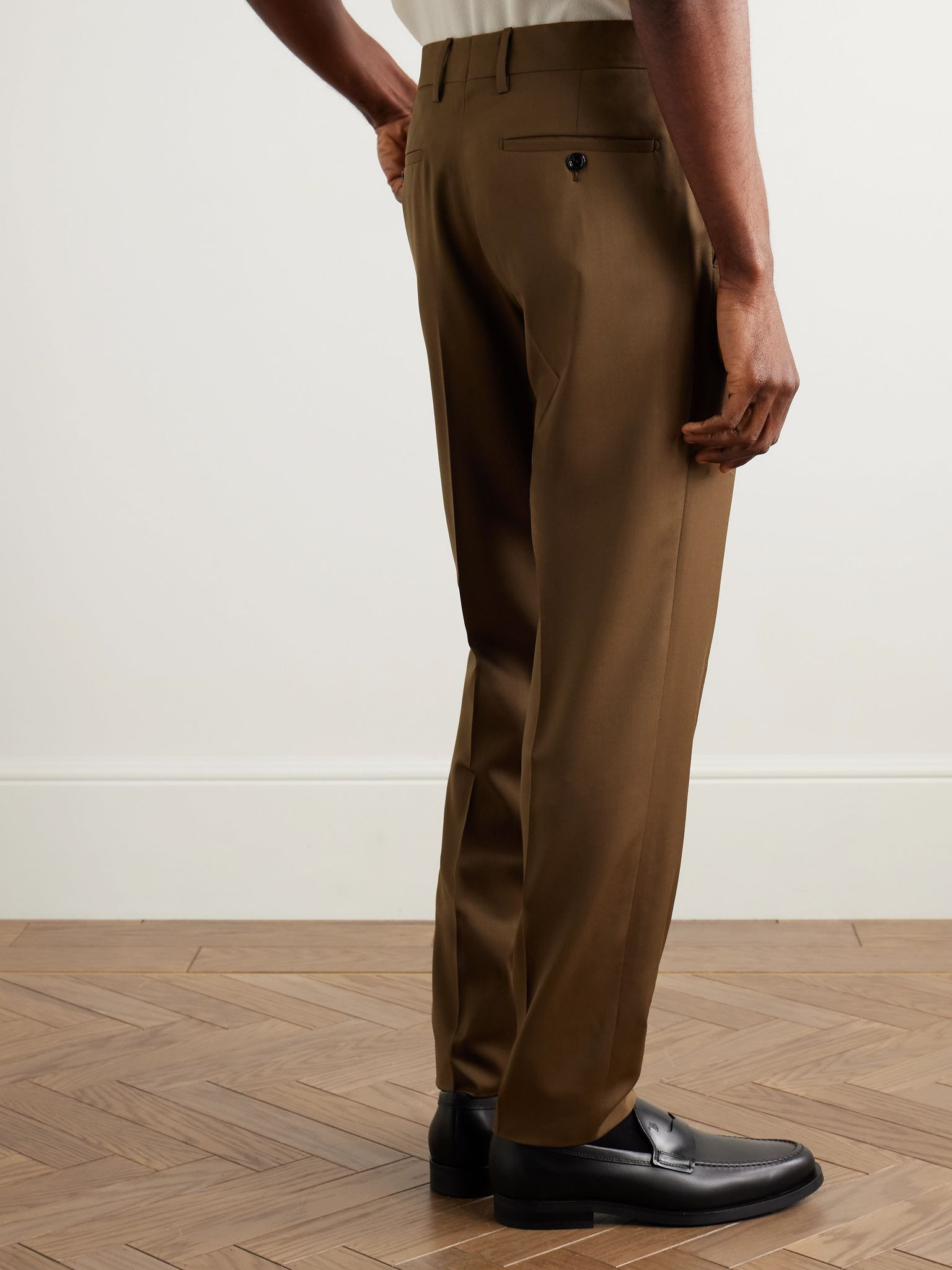Slim-Fit Virgin Wool-Twill Trousers Tan - 4