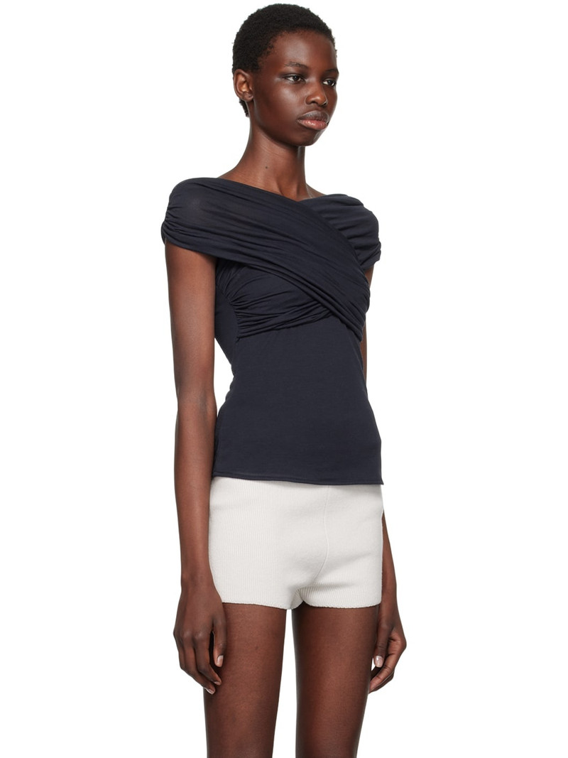 Navy Draped Blouse 2