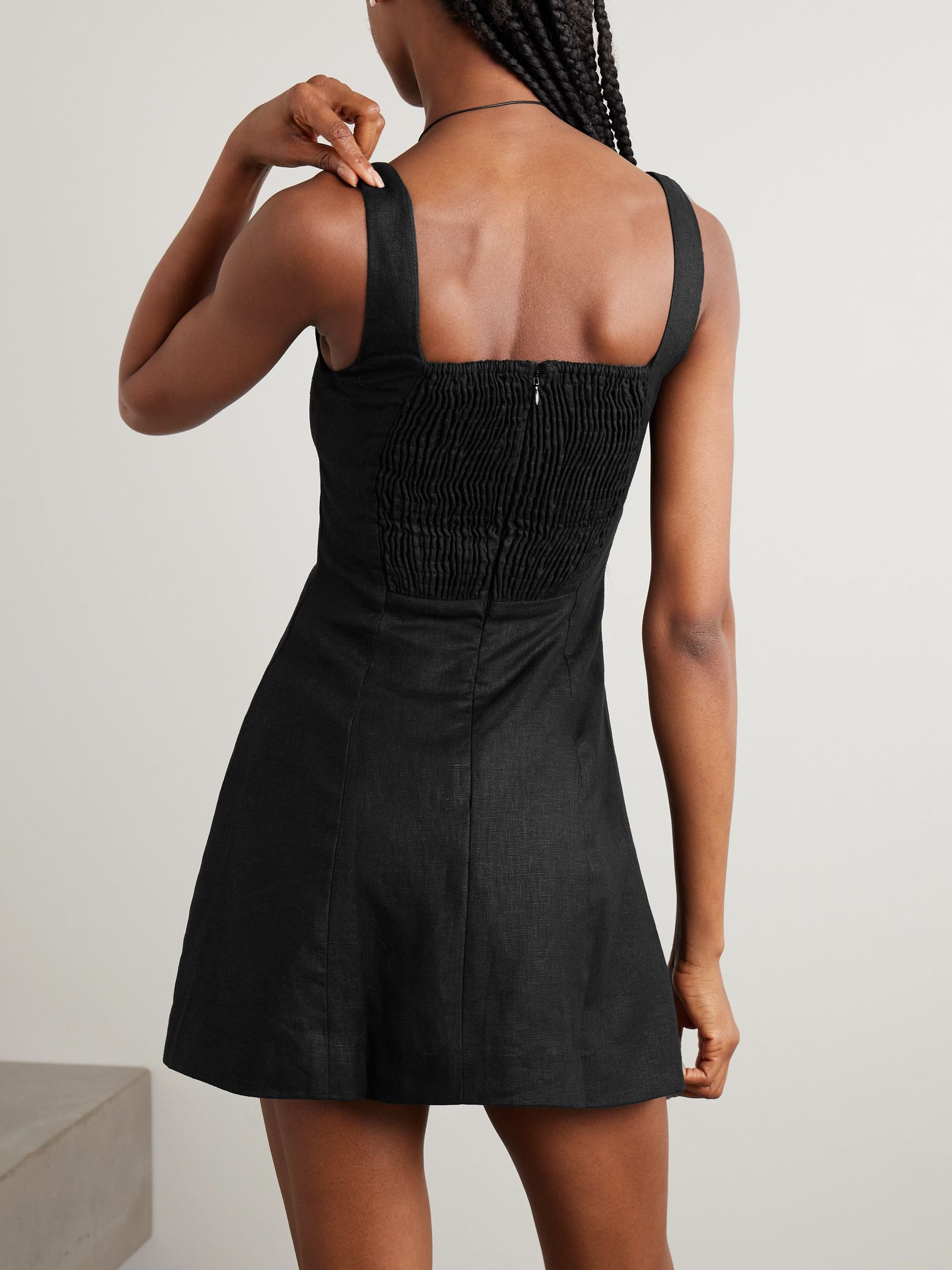 Felice shirred linen mini dress Black - 3