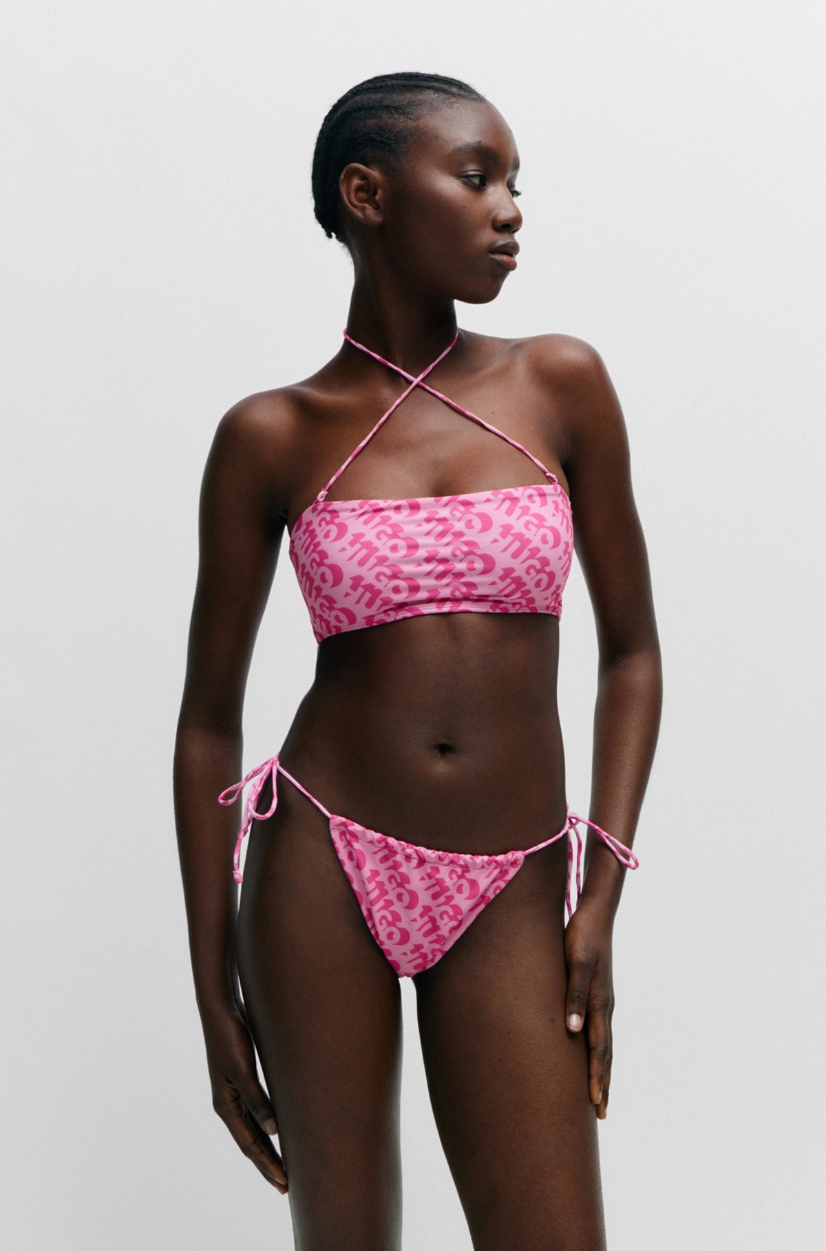 TIE-SIDE BIKINI BOTTOMS WITH REPEAT LOGO PRINT - 2