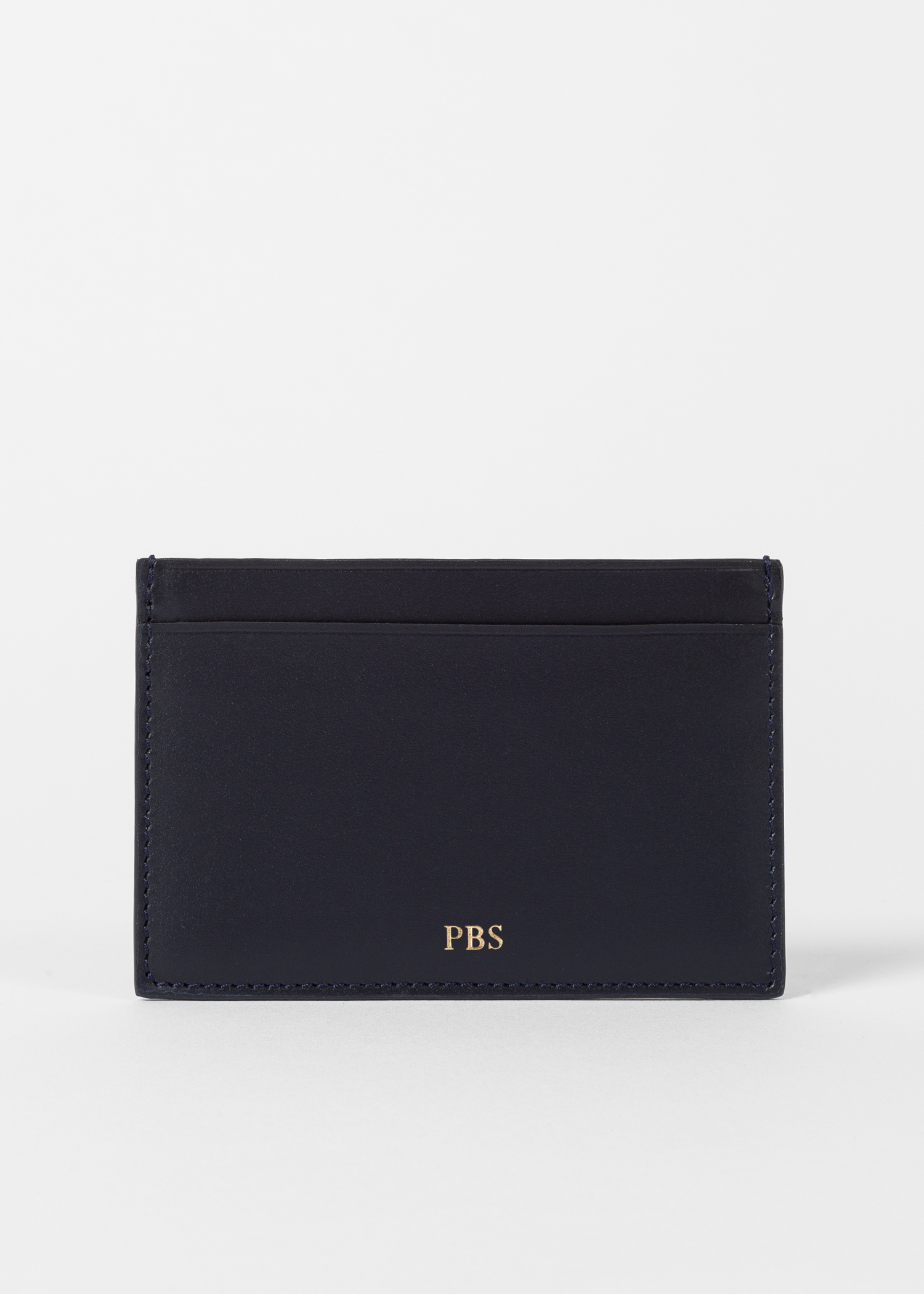 Navy Calf Leather Monogrammed Card Holder - 2