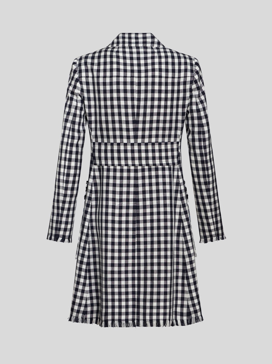DOUBLE-BREASTED GINGHAM FABRIC COAT - 5
