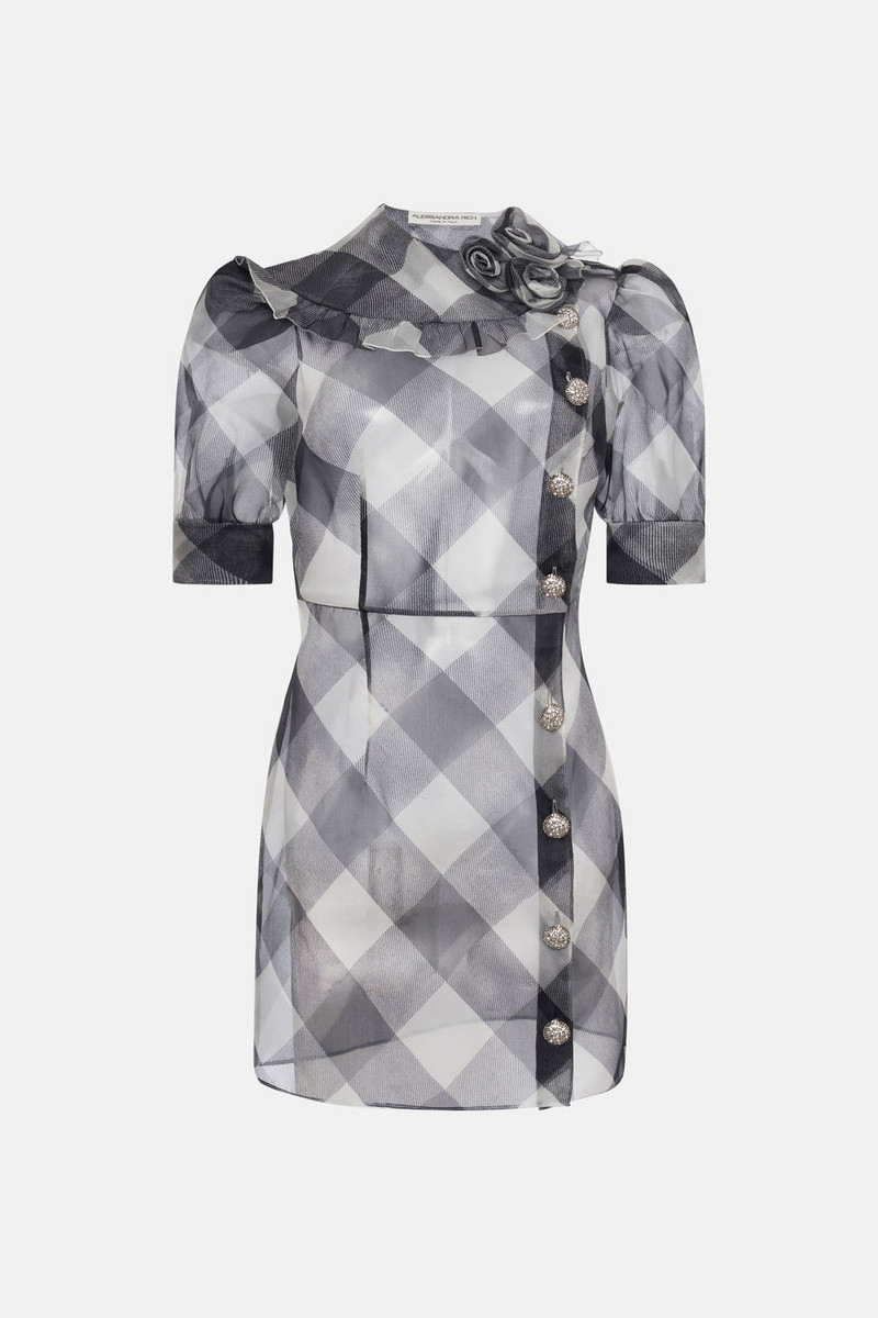 CHECKED SILK ORGANZA 미니 드레스 JWL 단추 1