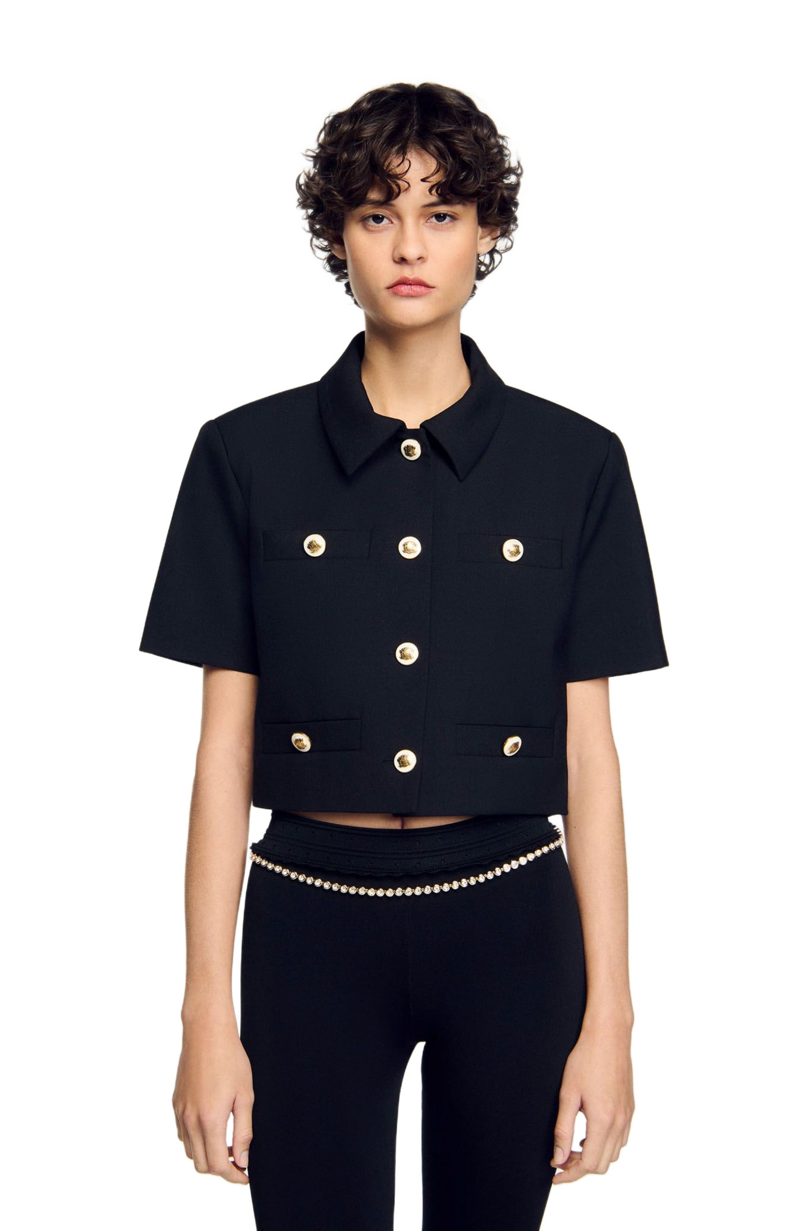 SANDRO Short-sleeved jacket in Black at Nordstrom - 3