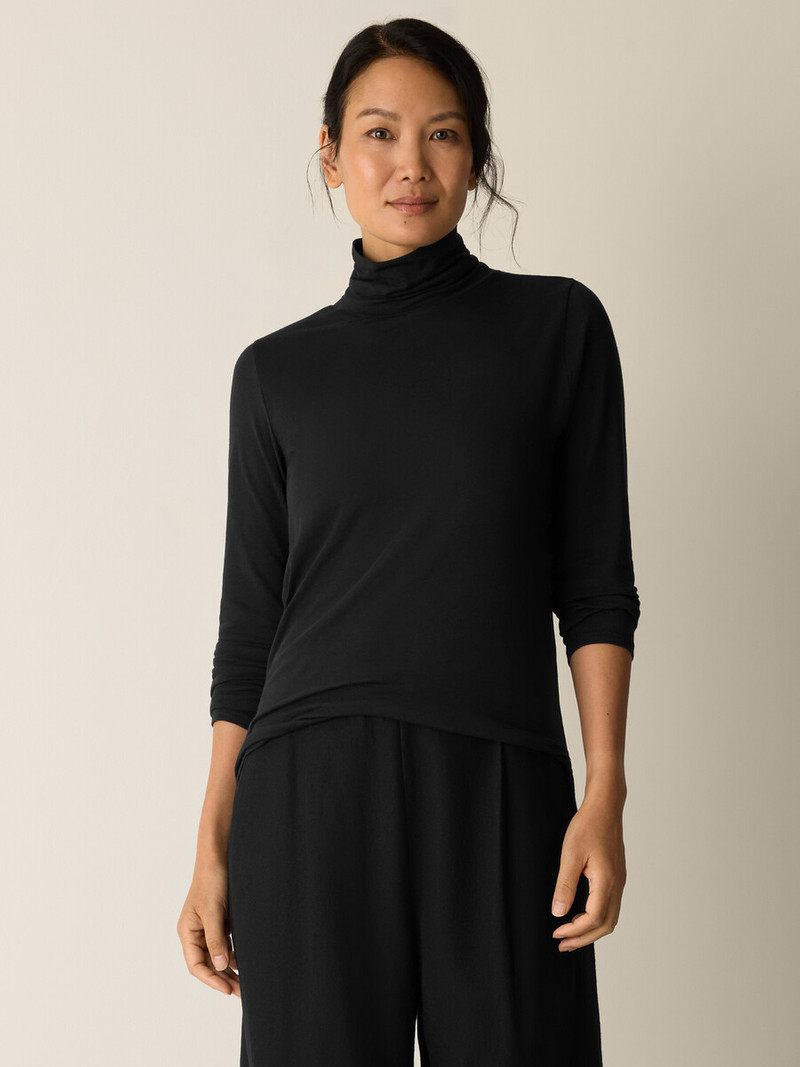 EILEEN FISHER Sheer Cotton Blend Knit Turtleneck Top outlook