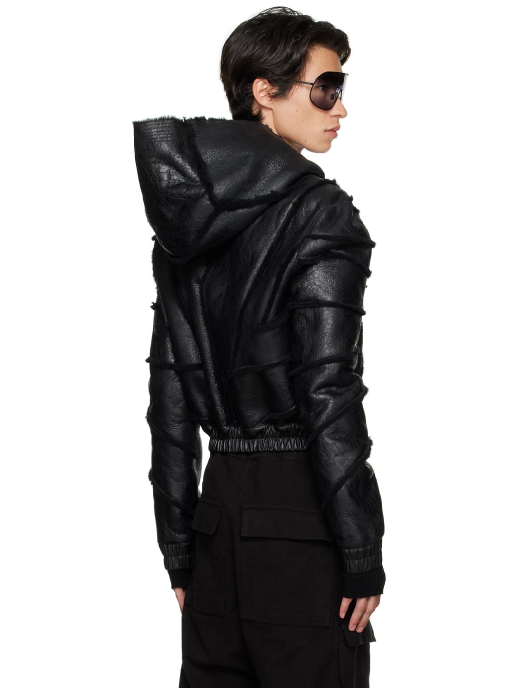 Black Hooded Shearling Jacket - 3