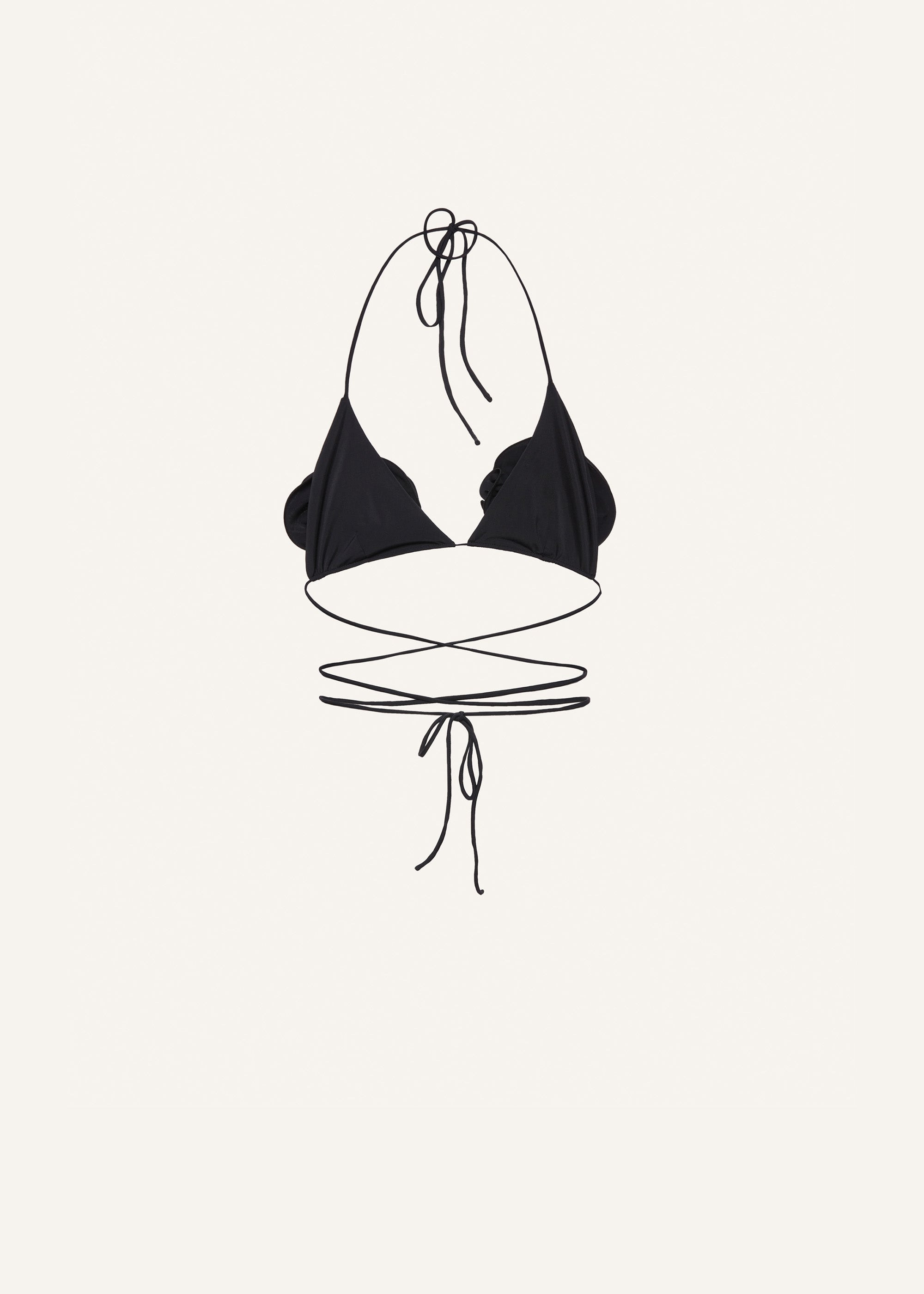 Floral strappy triangle bikini top in black - 2