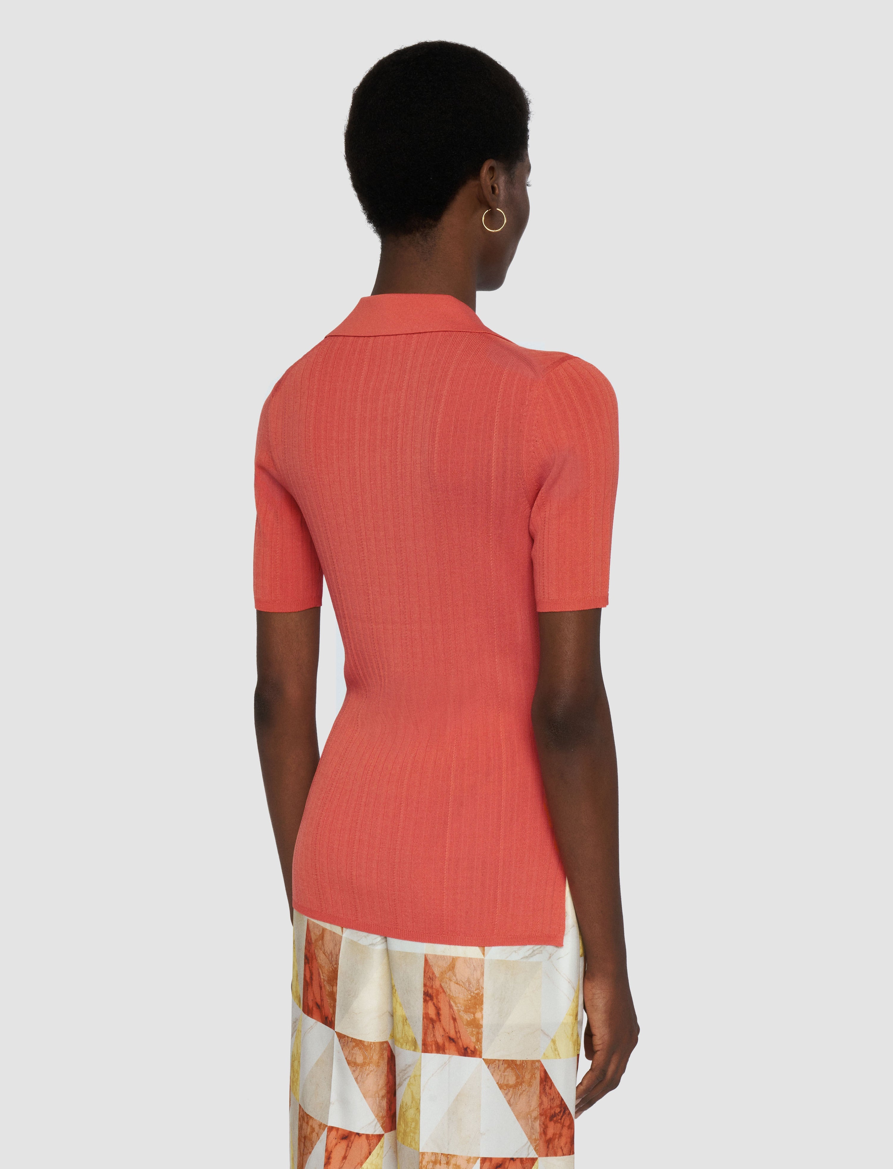 Viscose Rib Knit Polo Top - 4