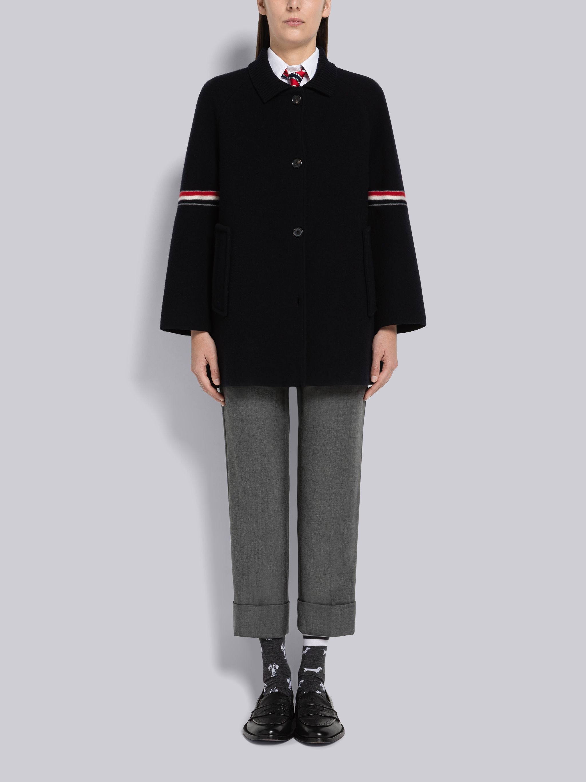 Milano Boiled Wool Cropped Armband Car Coat - 4