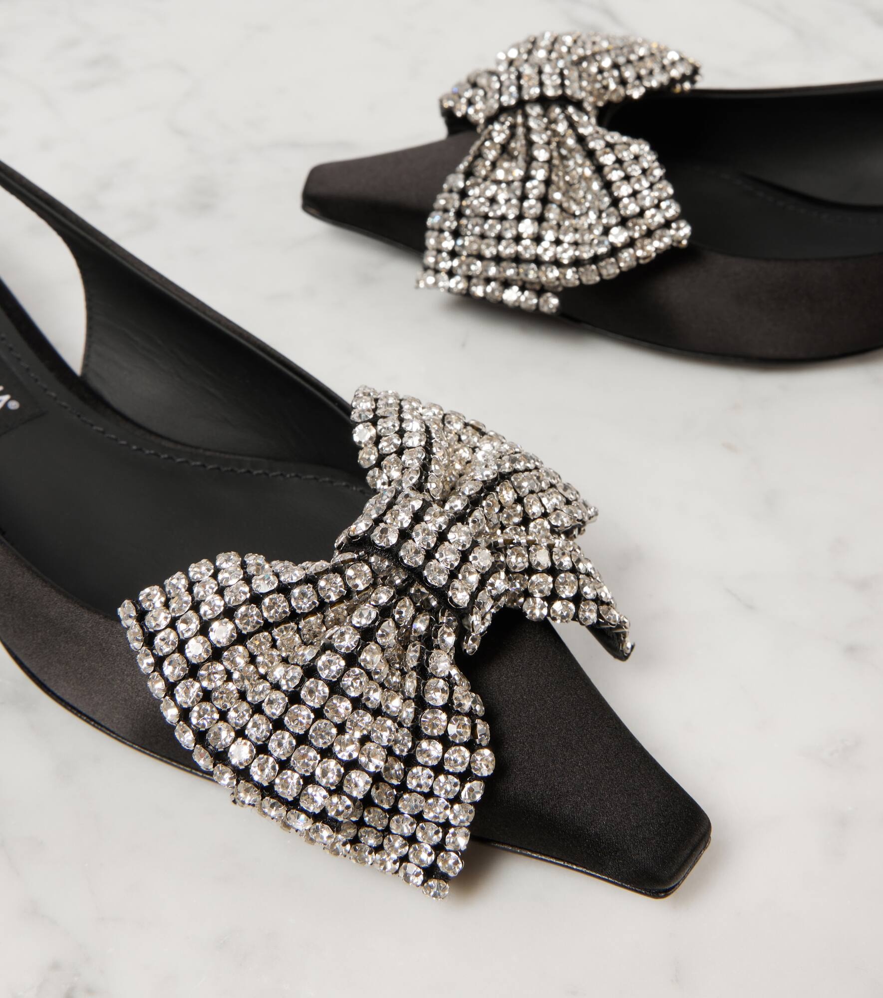Embellished satin slingback pumps - 5