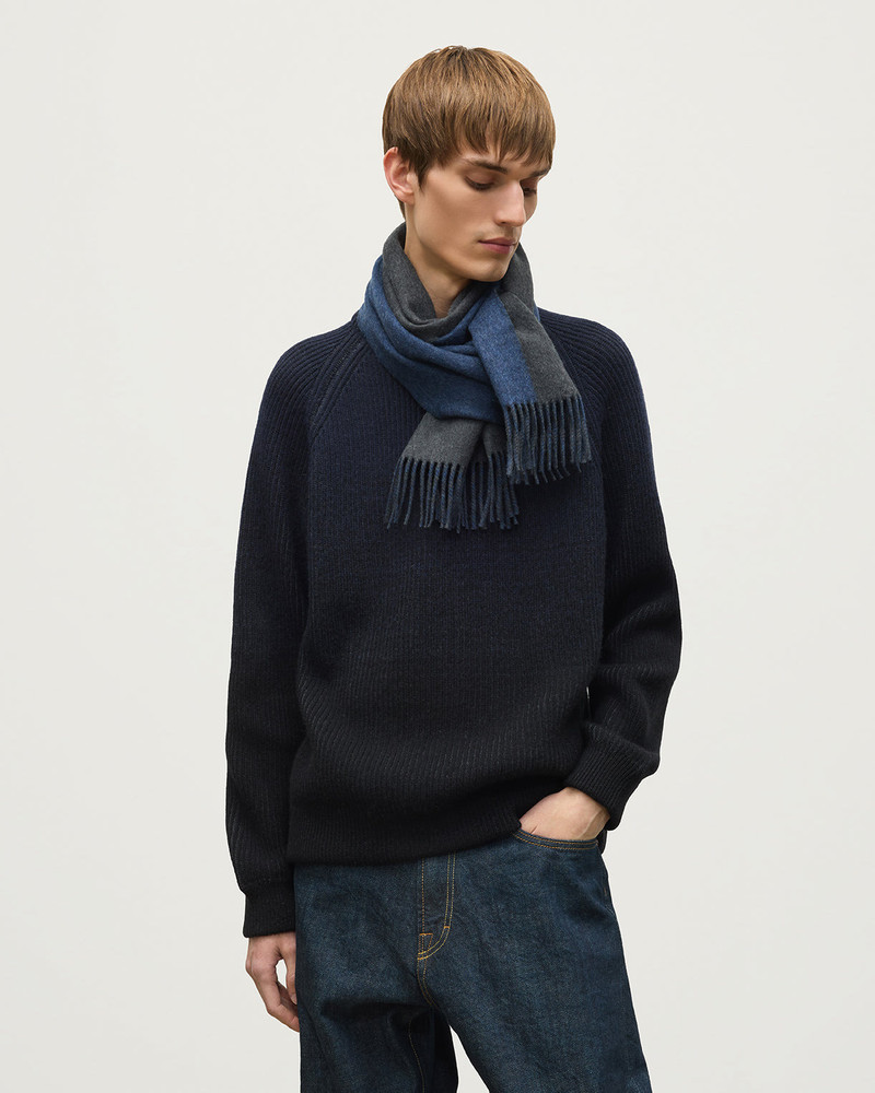 Contrast Charcoal & Blue Cashmere Scarf 3