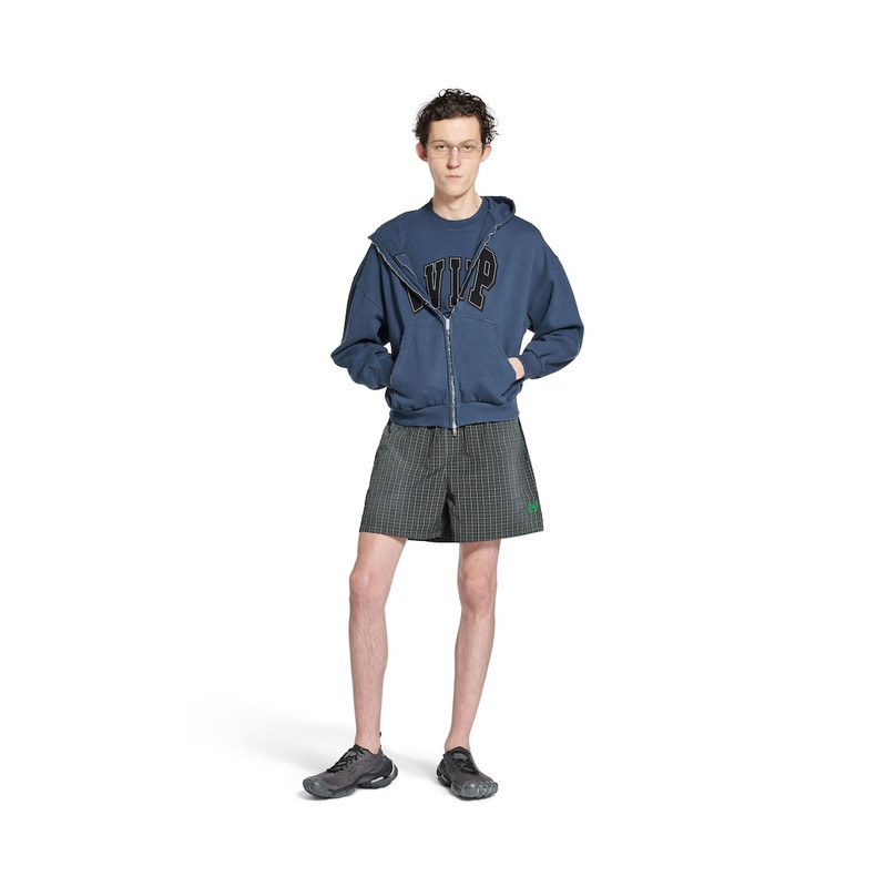 BALENCIAGA Men's Check Boxer Swim Shorts in Black/blue outlook