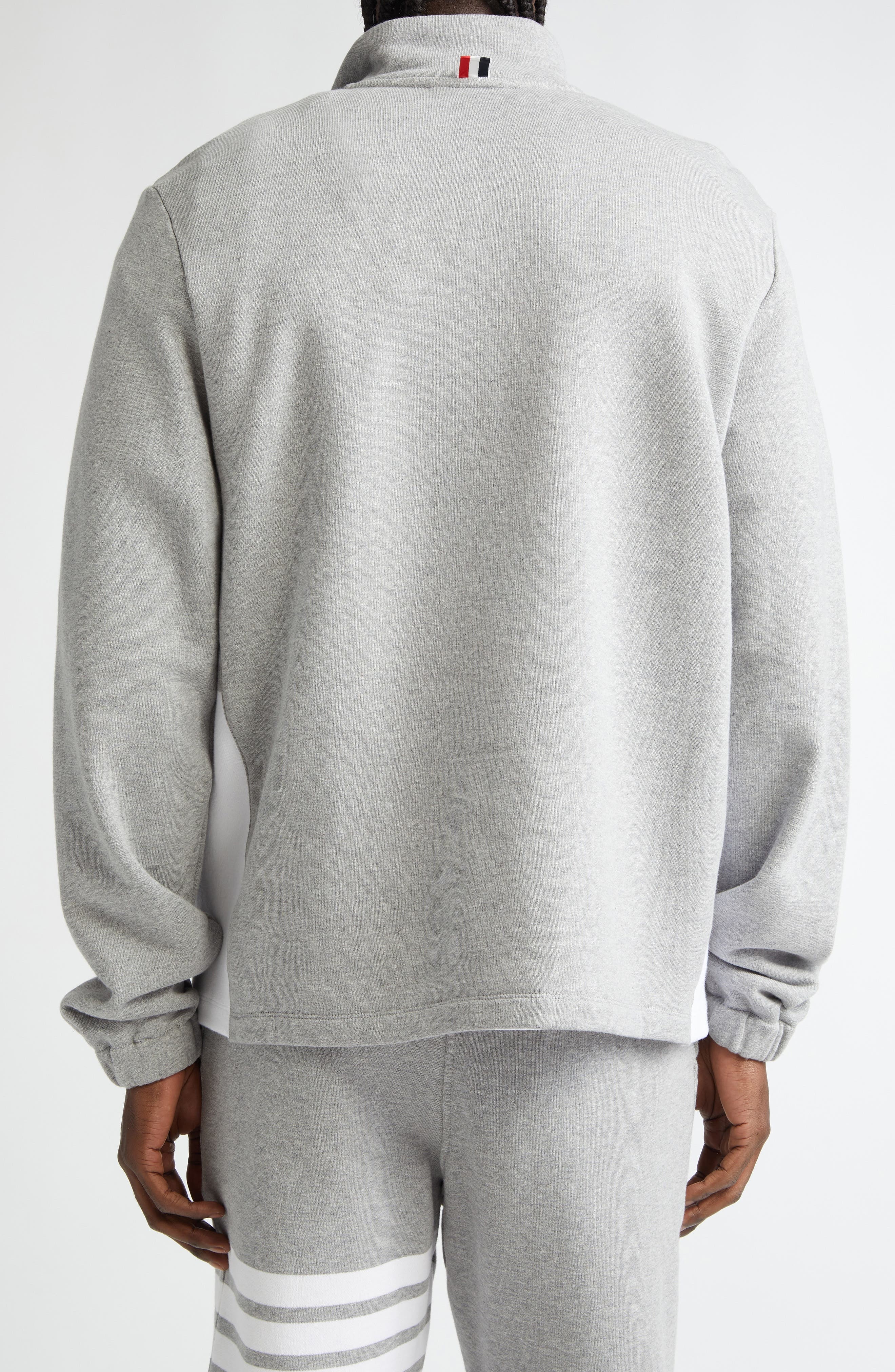 Thom Browne 4-Bar Stripe Funnel Neck Half Zip Sweatshirt in Light Grey at Nordstrom - 3