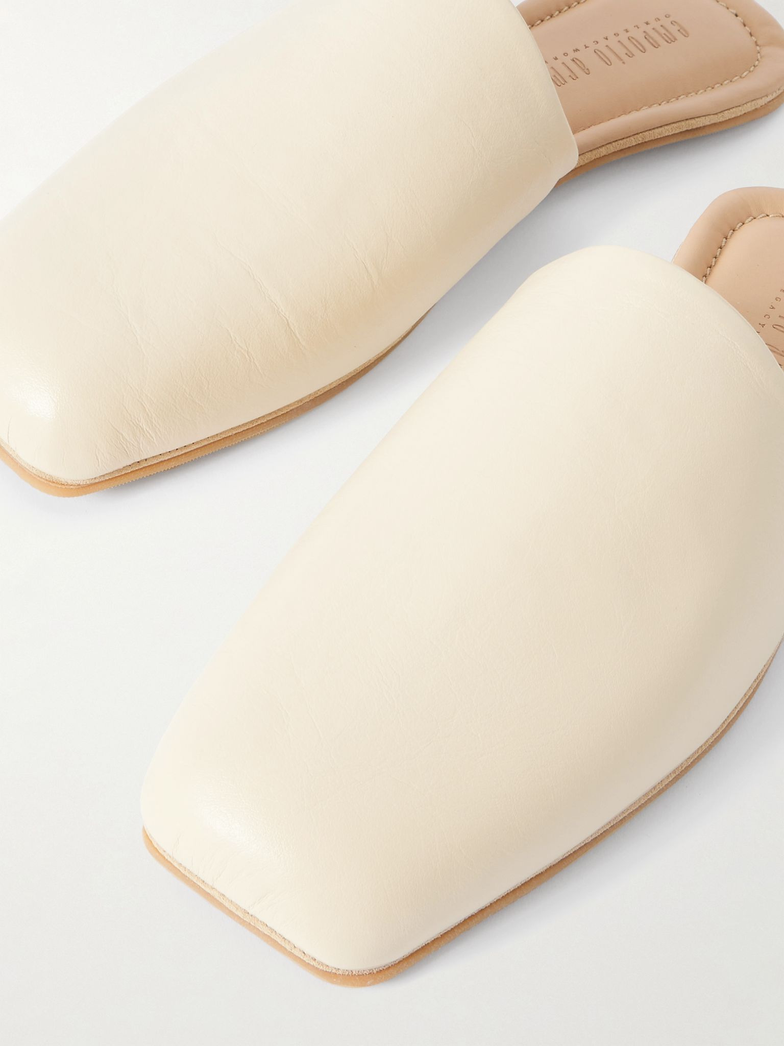 + Emporio Armani Cigarr Leather Slippers Cream - 4