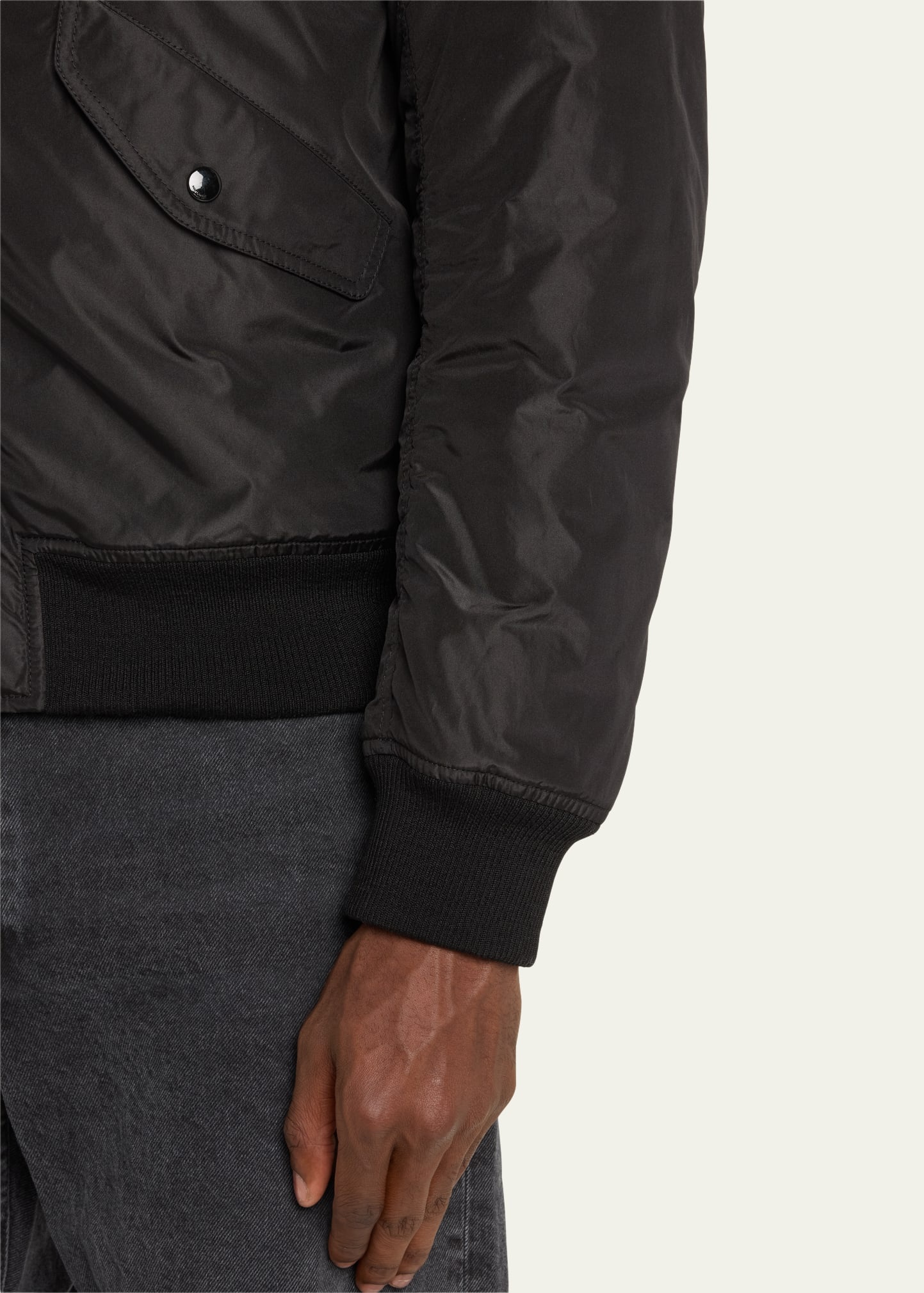 Men's Taffeta Shirt-Collar Bomber Jacket - 5