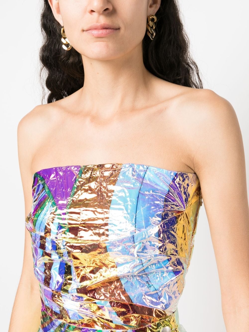 Iride-print crinkled strapless top - 5