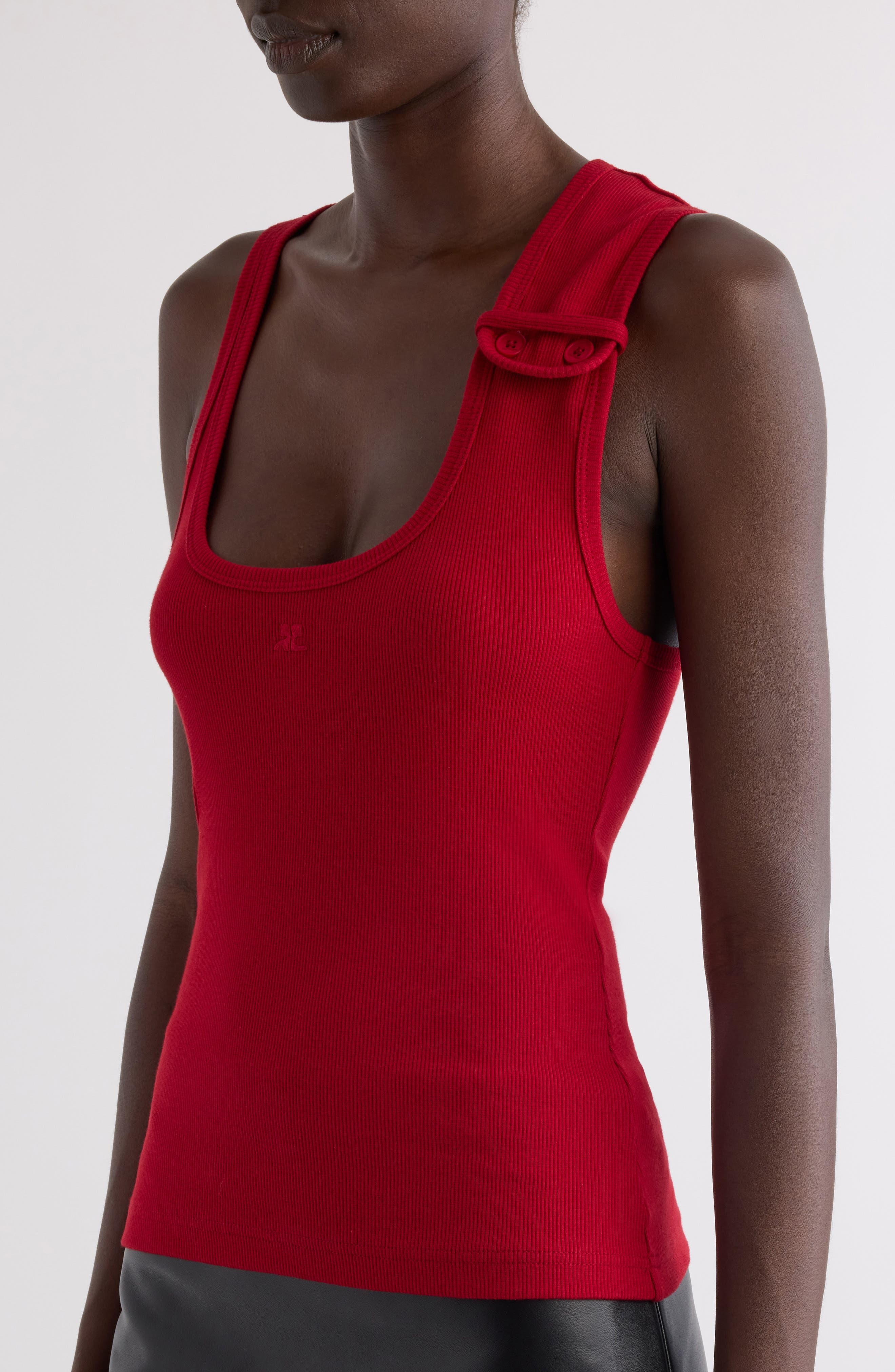 Courrèges Double Buckle Rib Tank in Ruby at Nordstrom - 5