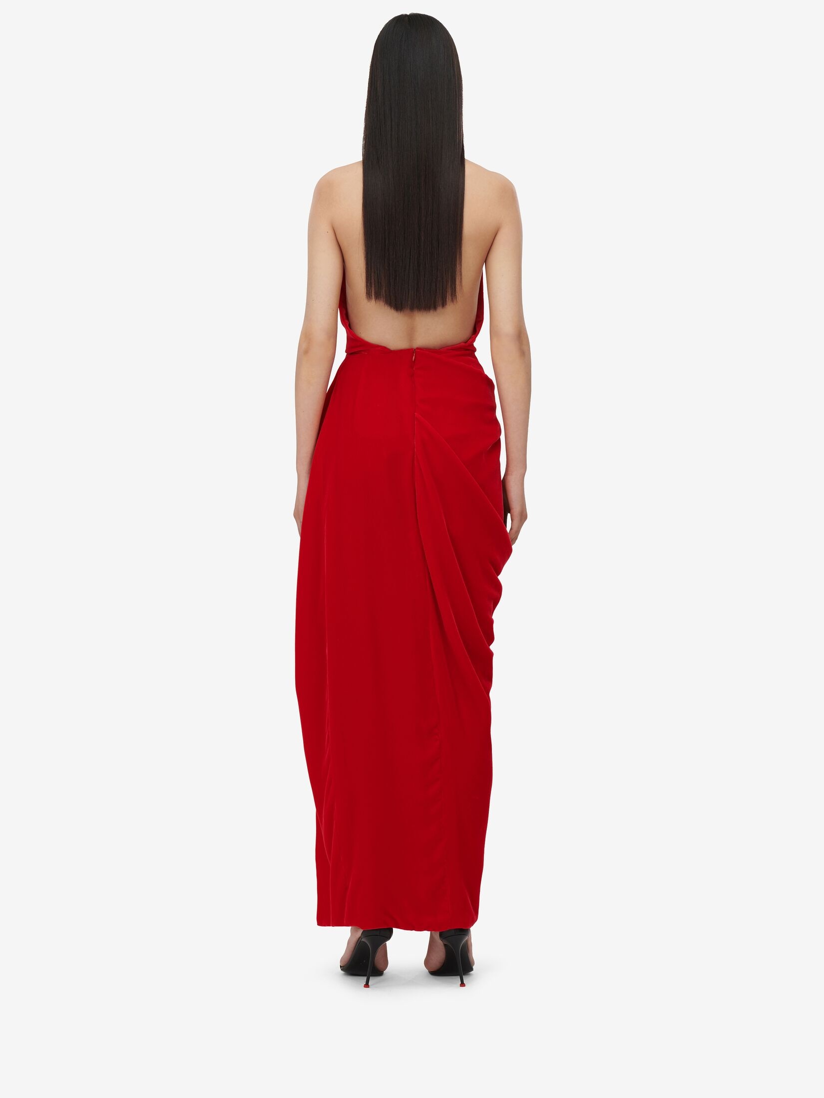 Women's Draped Evening Dress in Lust Red - 4