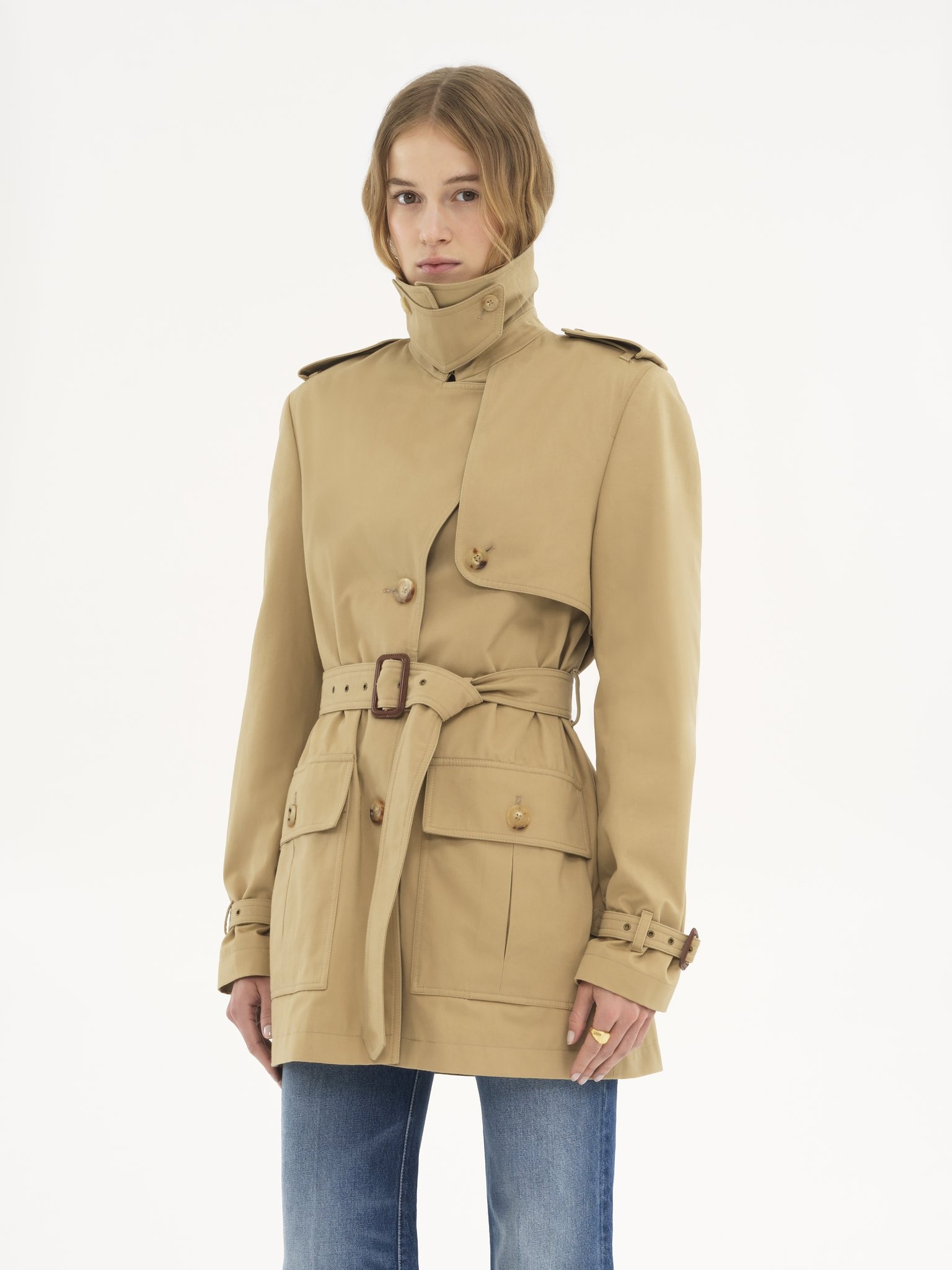 SHORT TRENCH COAT IN COTTON SATIN - 4