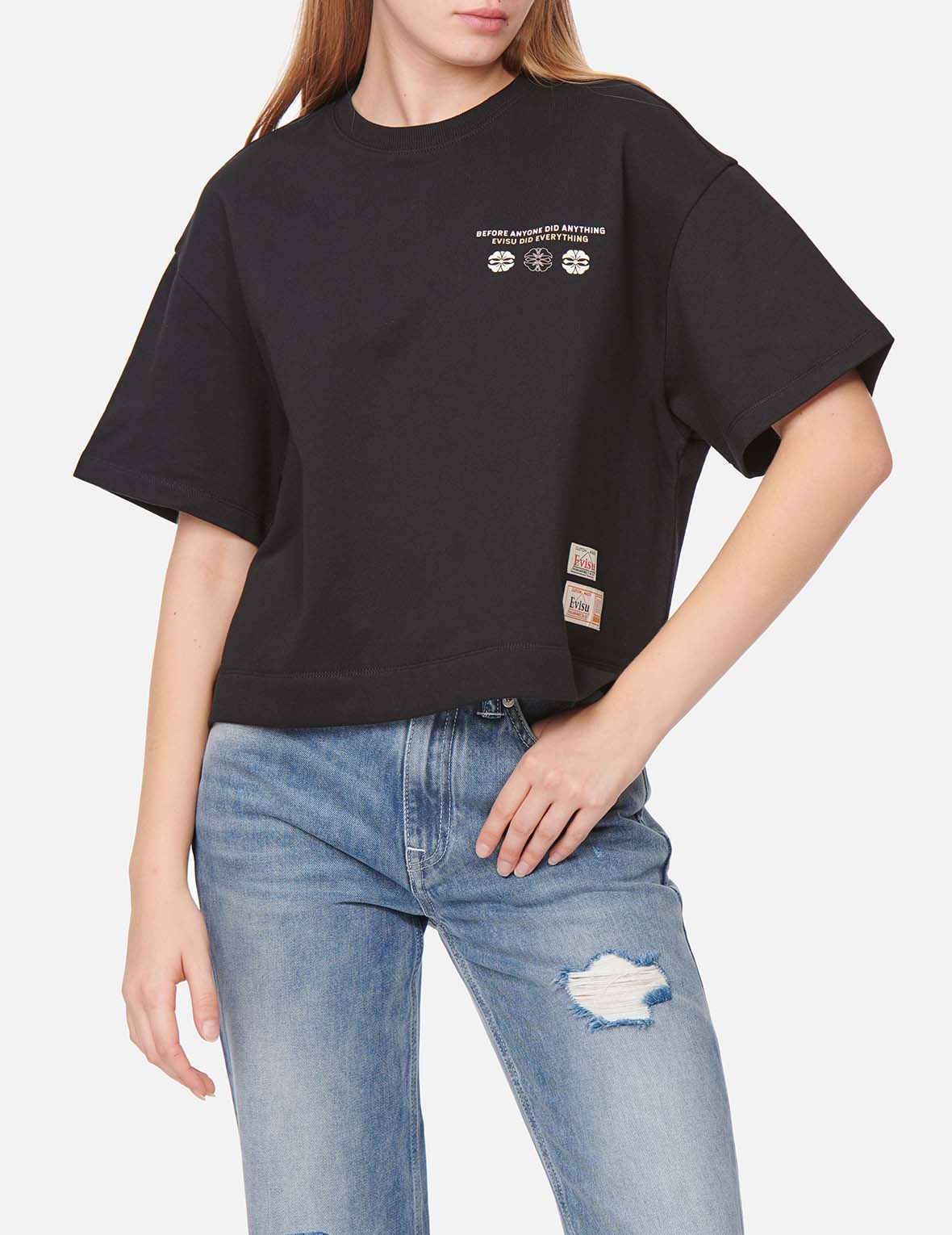 KAMON AND LOGO PRINT DROP-SHOULDER CROPPED SWEATSHIRT - 4