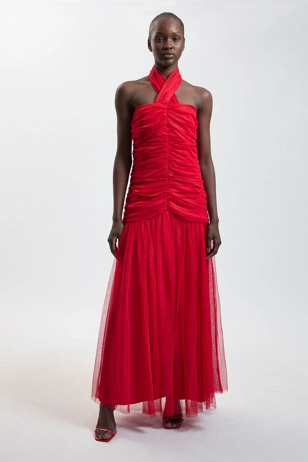 Halterneck Tulle Maxi Dress - 1