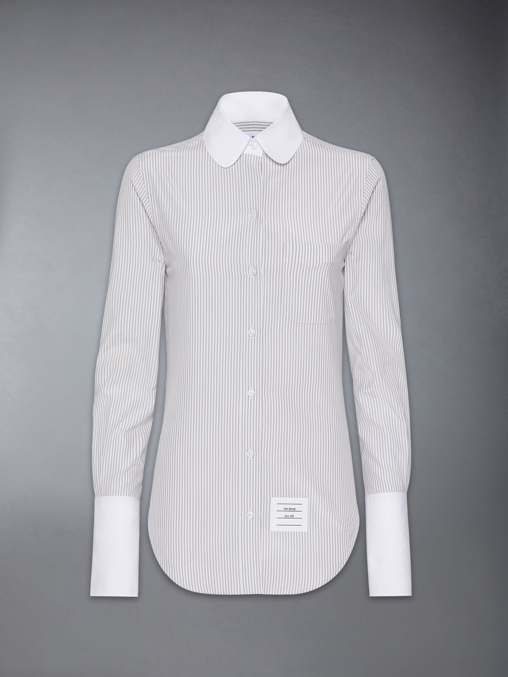 University Stripe Cotton Silk Round Collar Shirt - 7