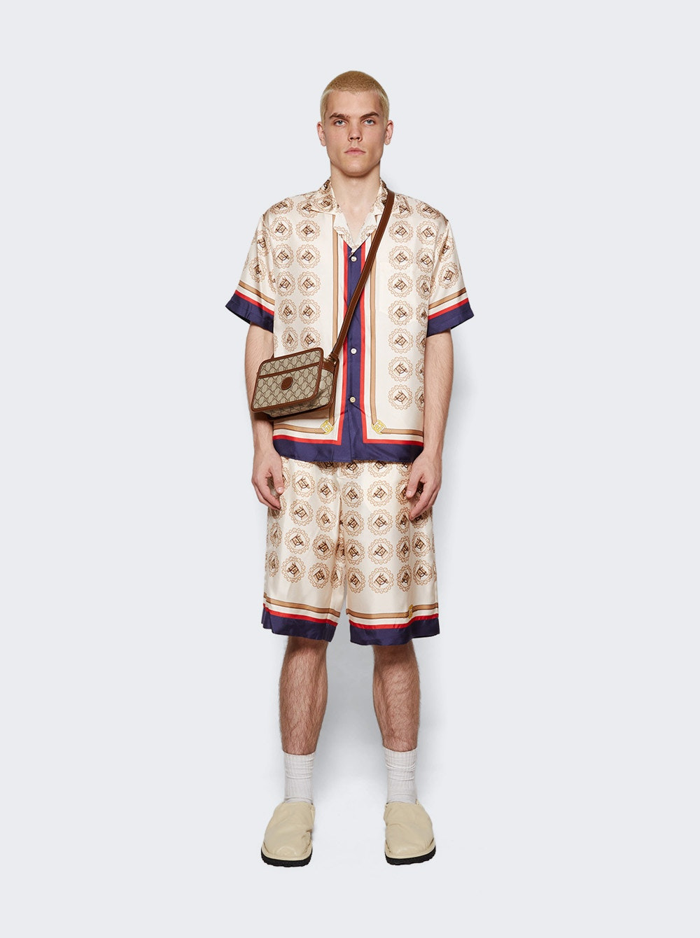 Silk Twill Equestrian Print Shorts Ivory and Gold - 2
