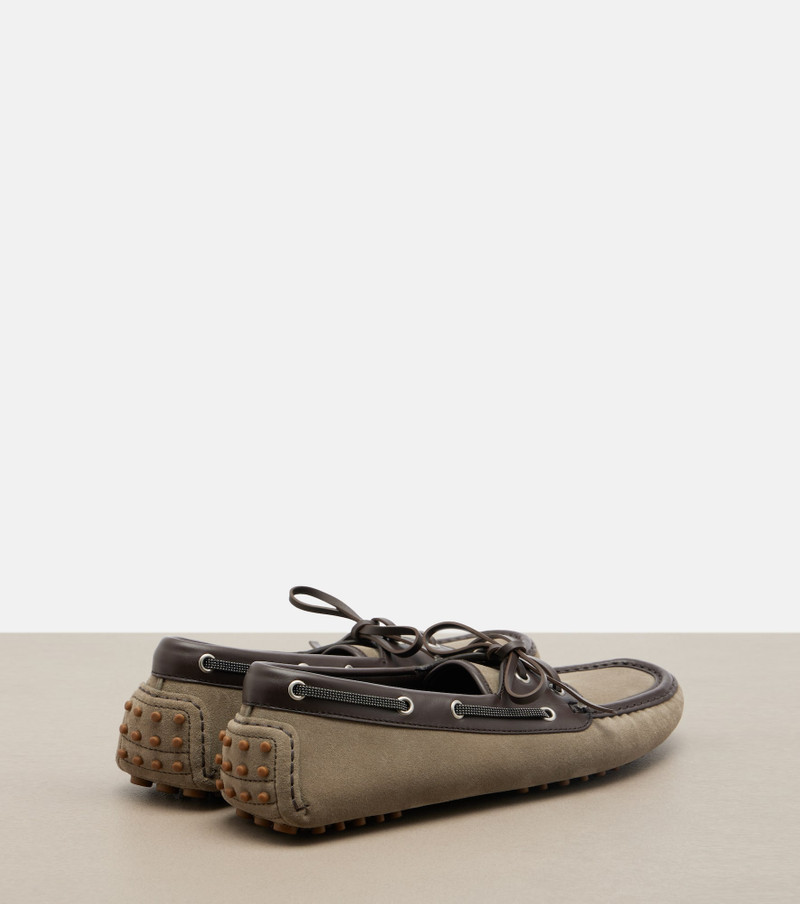 Brunello Cucinelli Monili leather-trimmed suede boat shoes outlook