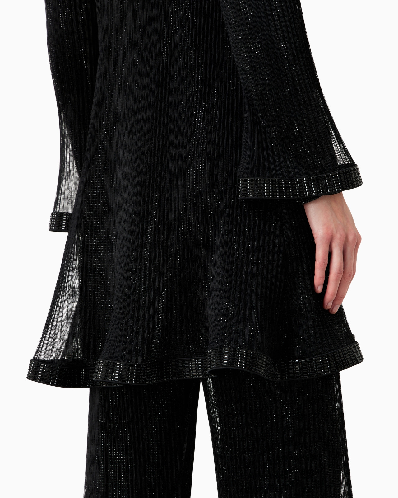 Long jacket in pleated tulle with crystal embroidery - 6
