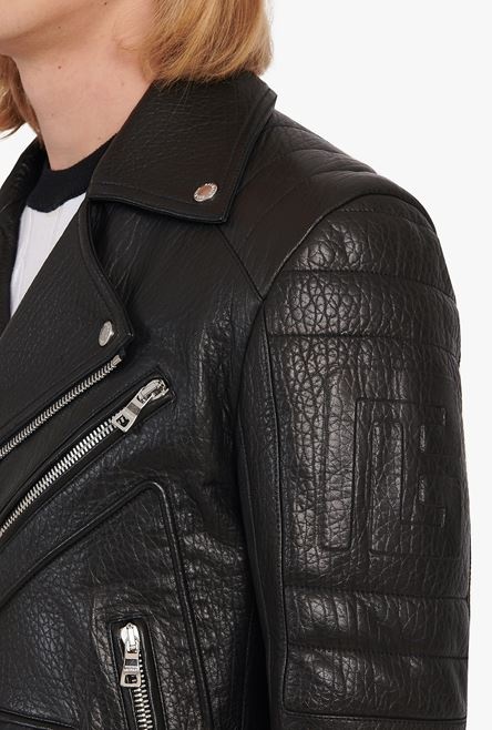 Black quilted leather biker jacket - 9
