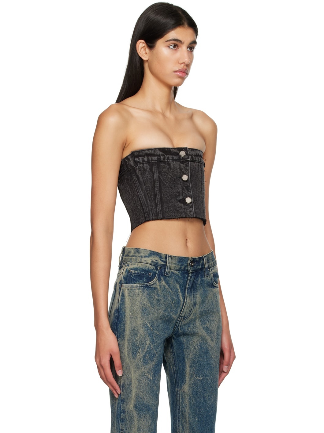 Gray Faded Denim Tube Top - 2