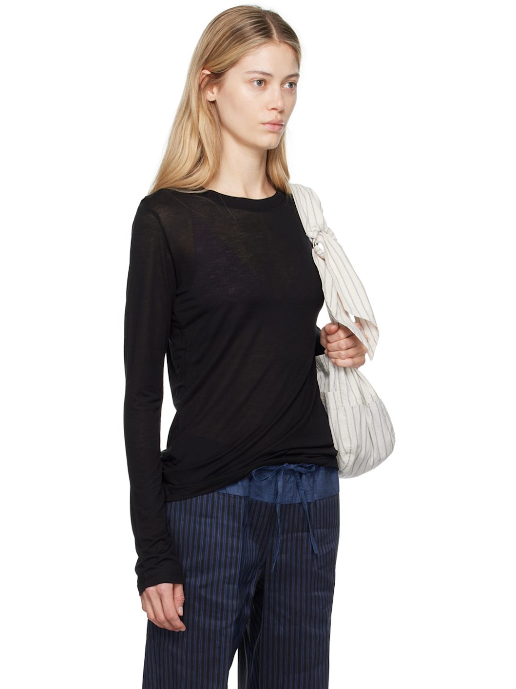 Black Bamboo Lyocell Long Sleeve T-Shirt - 2