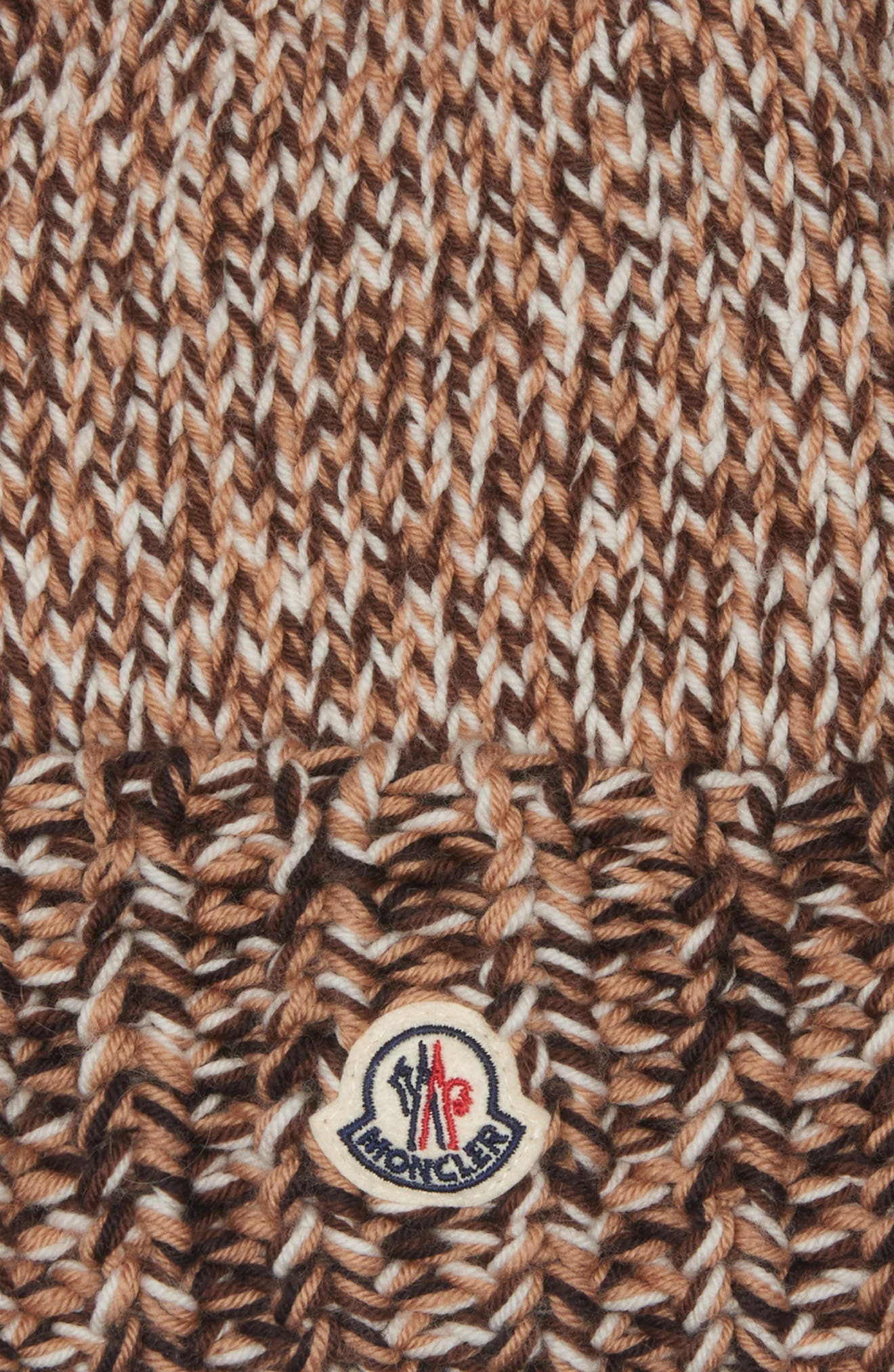 Moncler Logo Patch Rib Wool Beanie in Brown/Beige Multi at Nordstrom - 4